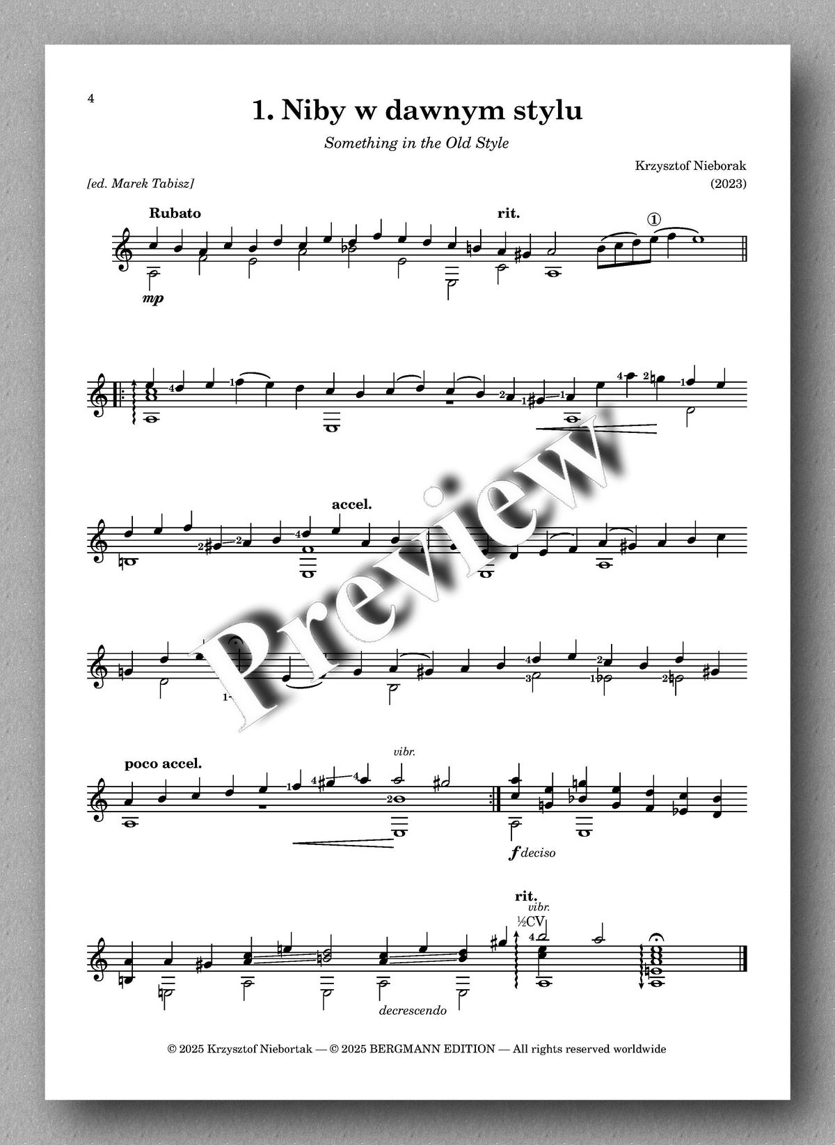 Krzysztof Nieborak, Suite de estilo antiguo, preview of the music score 1