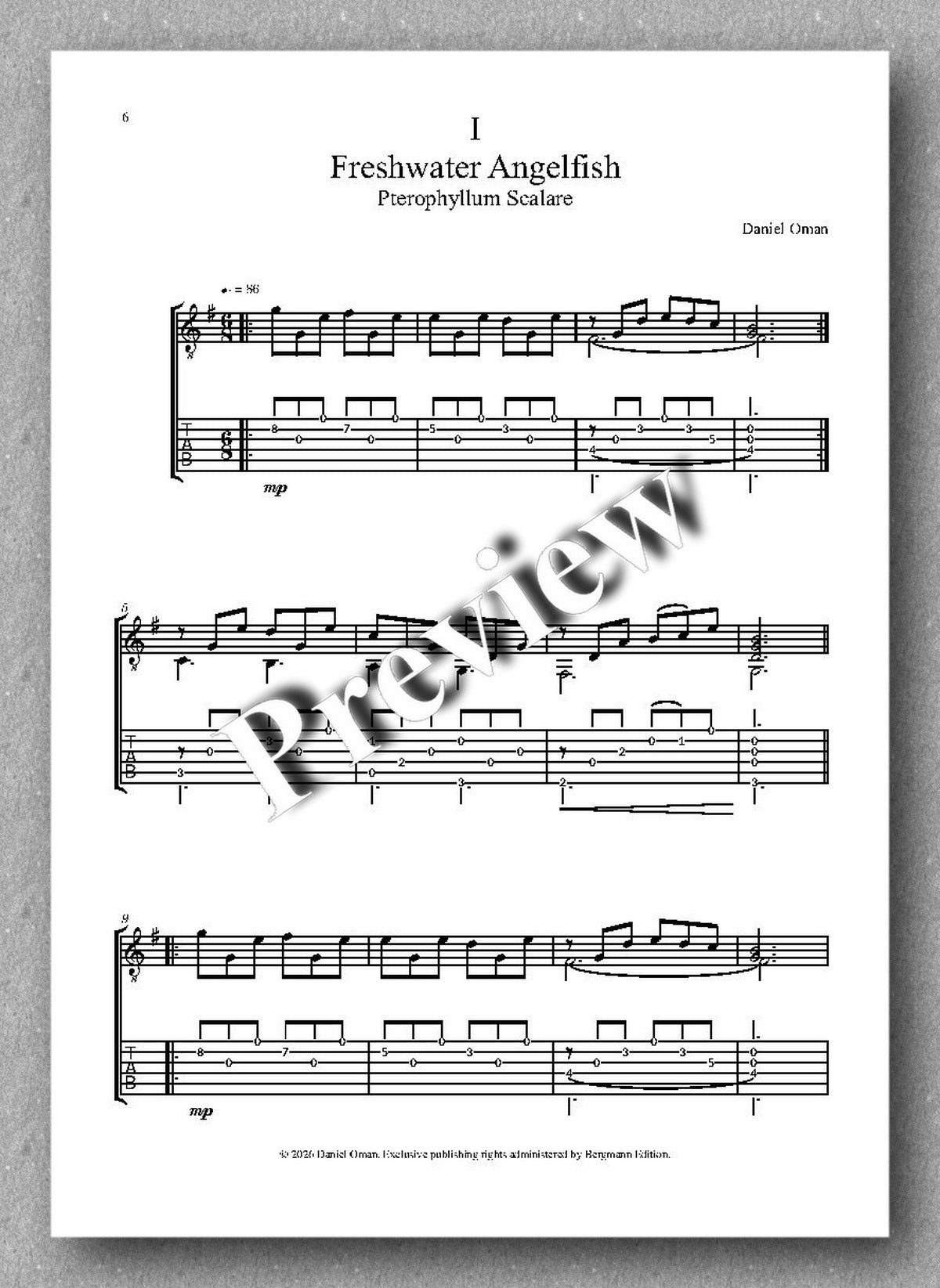 Sheet music for 'Freshwater Angelfish' by Daniel Oren on a white background