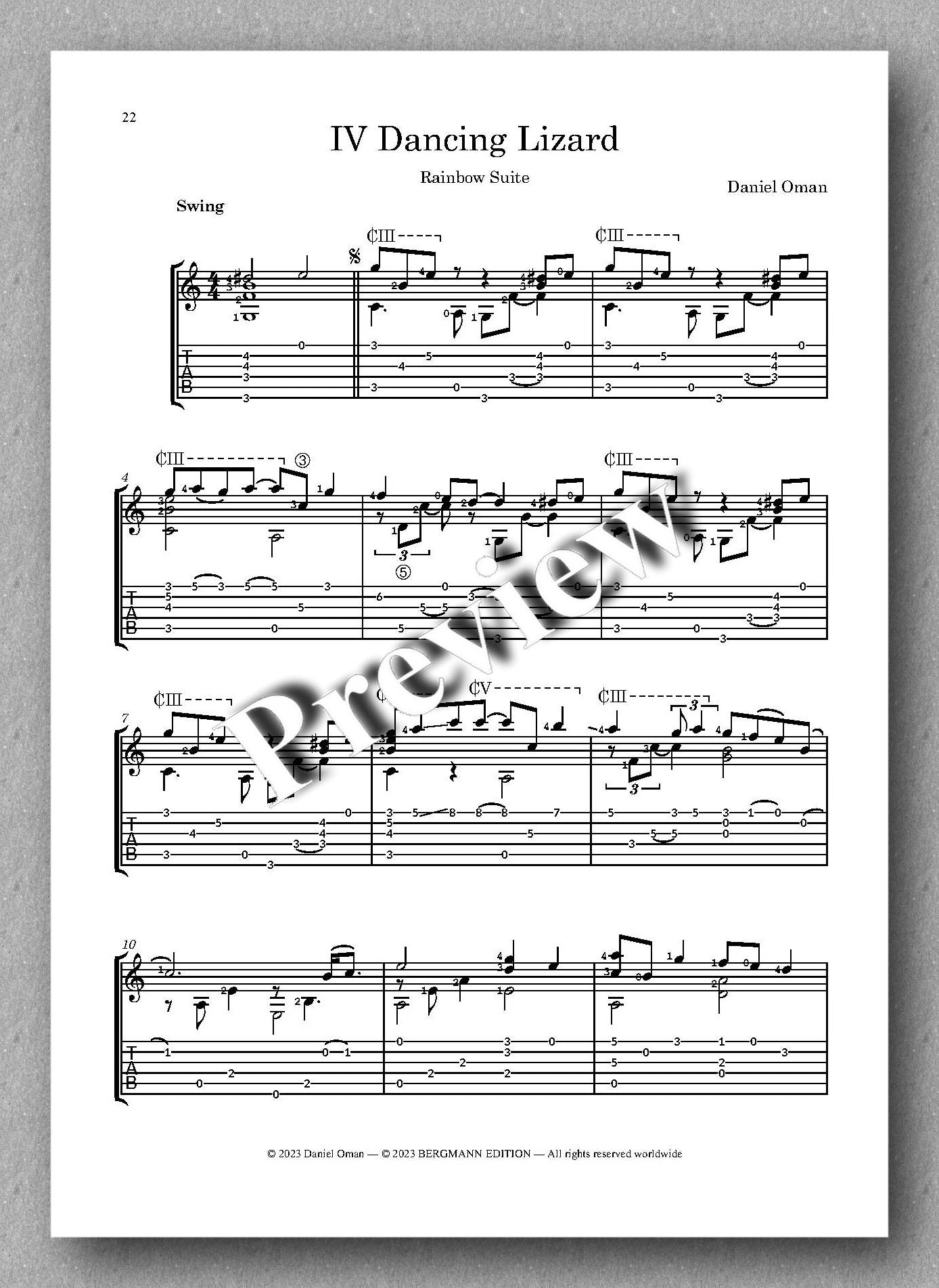 Daniel Oman, Rainbow Suite - preview of the Music score -TAB version 2