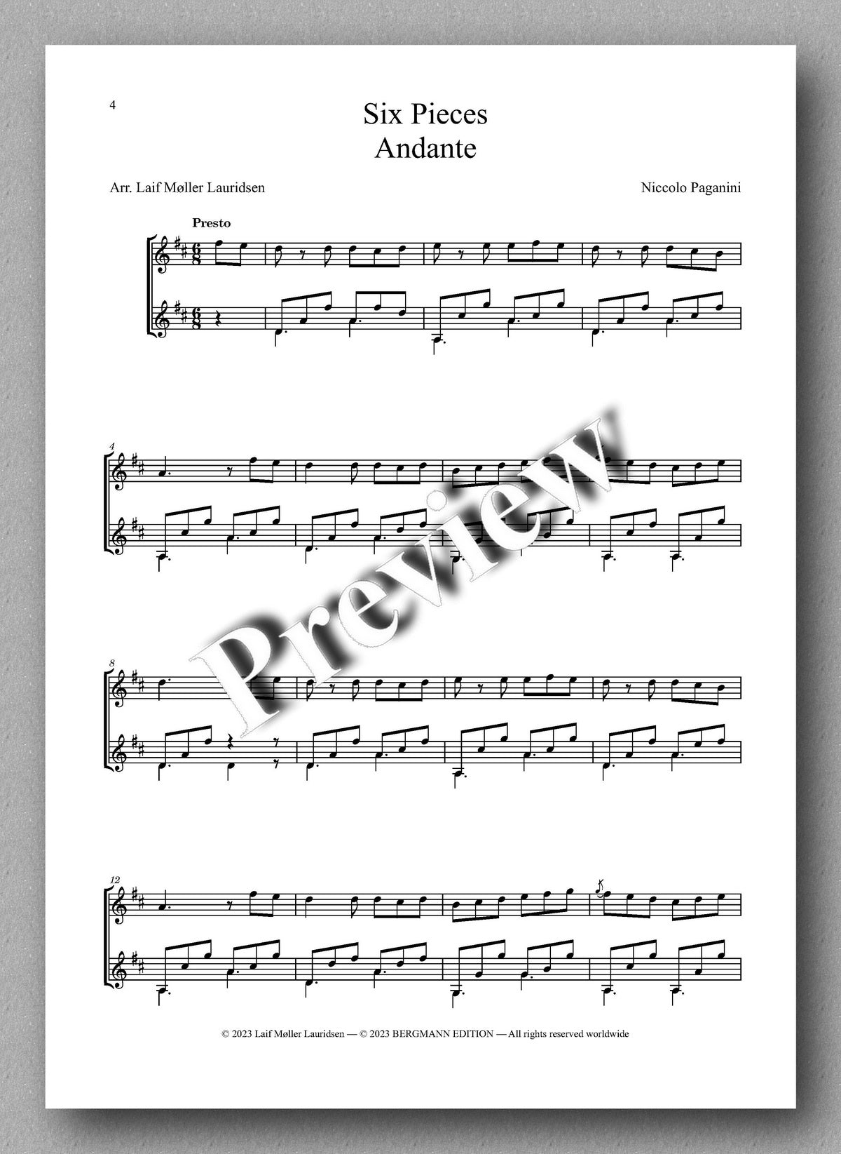 Nicolo Paganini, Six Pieces - preview of the music score 1