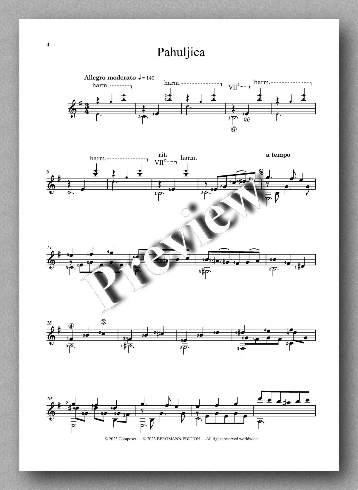“Pahuljica” - Miniature no. 3 by Filip Alilovic - preview of the music score 1