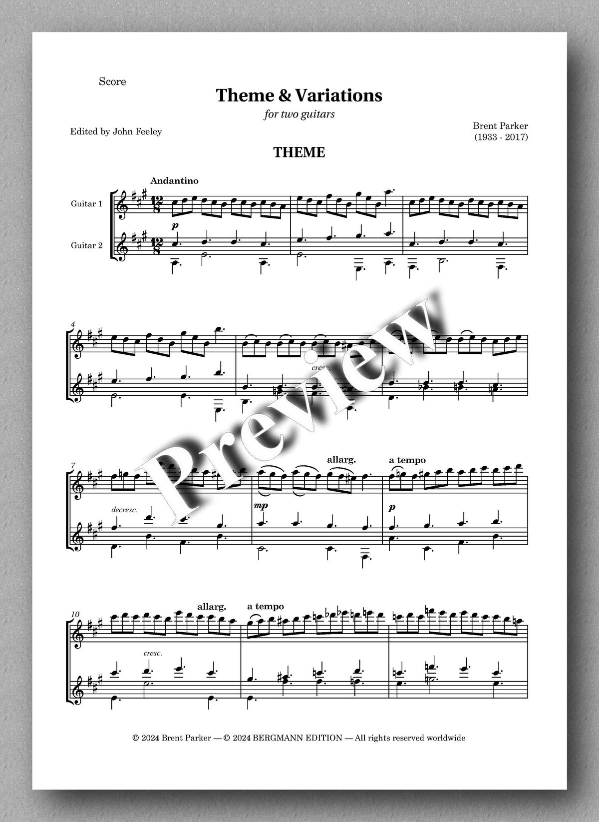 Theme & Variations by Brent Parker - preview of the music score 1
