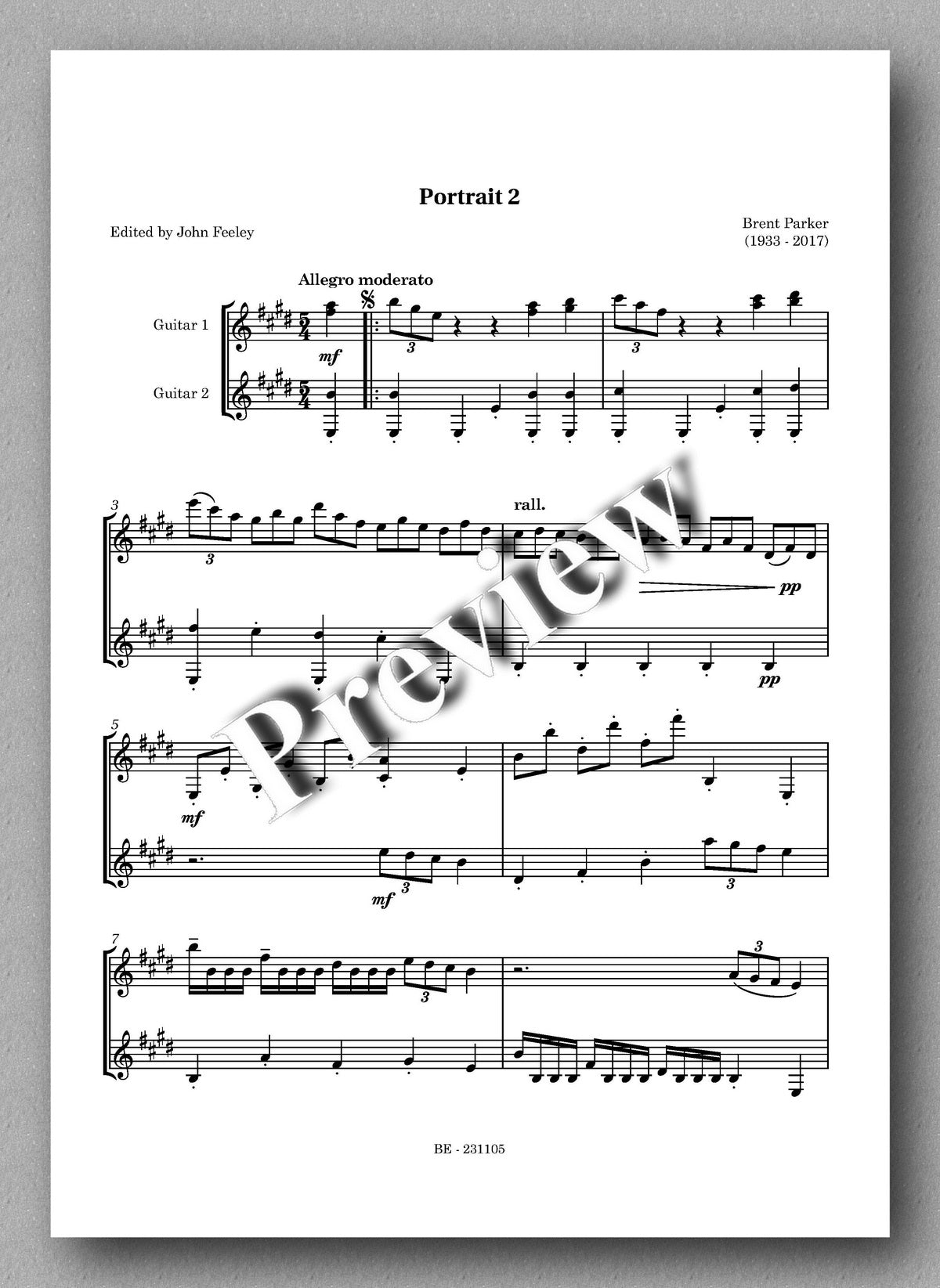 Five Portraits by Brent Parker - preview of the music score 2