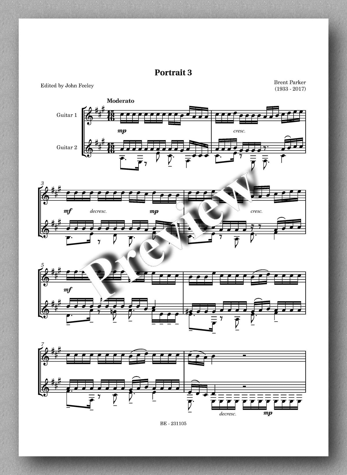 Five Portraits by Brent Parker - preview of the music score 3