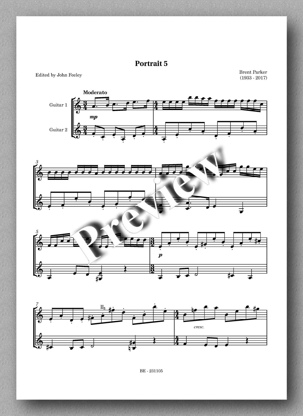 Five Portraits by Brent Parker - preview of the music score 5