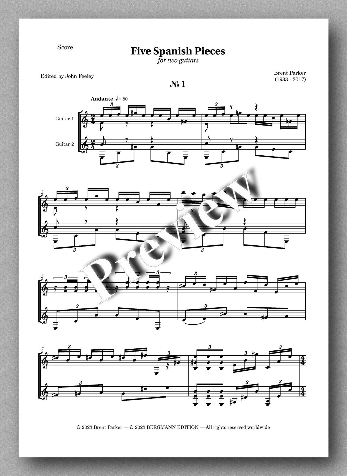 Five Spanish Pieces by Brent Parker - preview of the music score 1