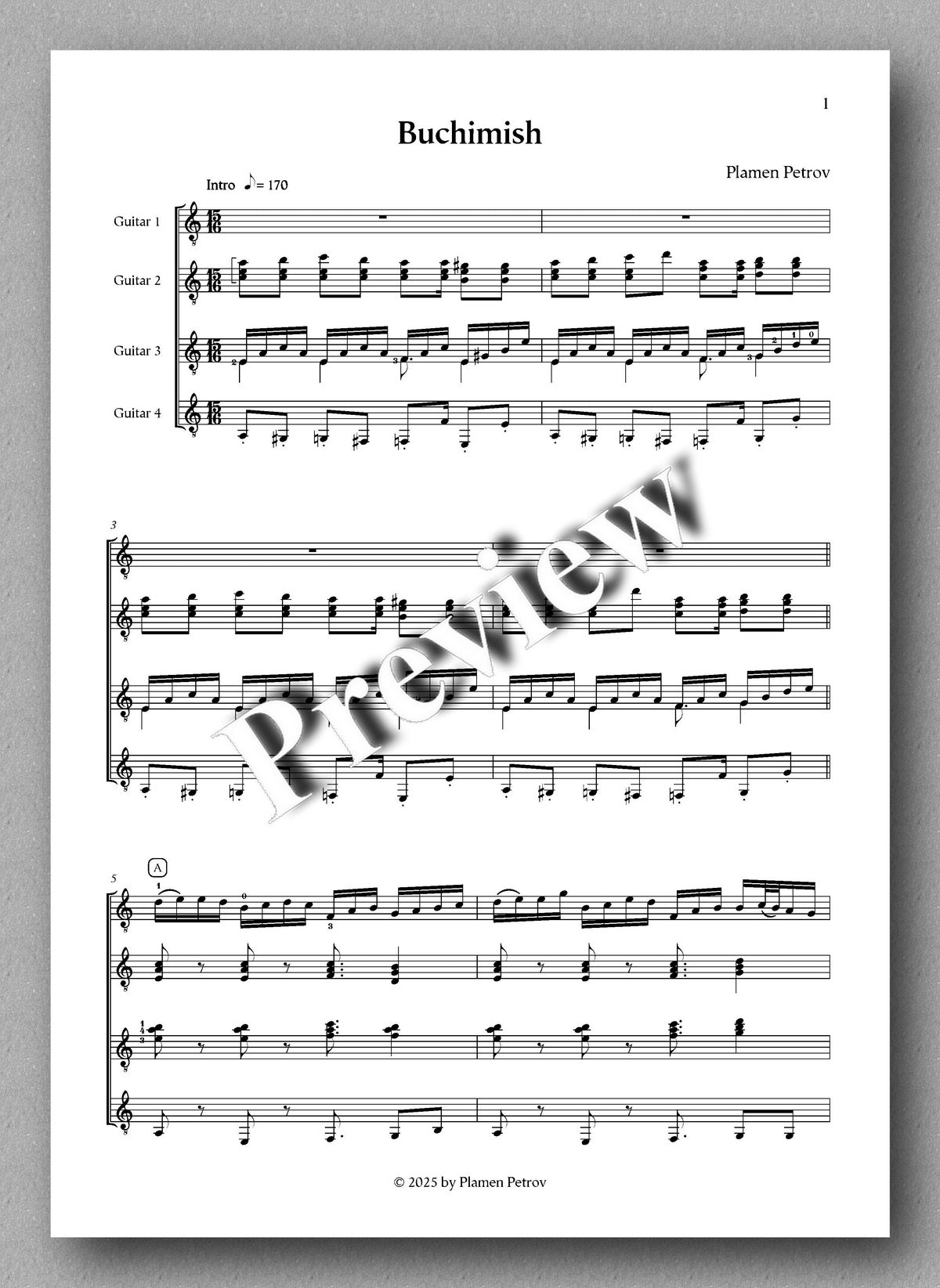 Sheet music for 'Buchimish' by Plamen Petrov on a white background