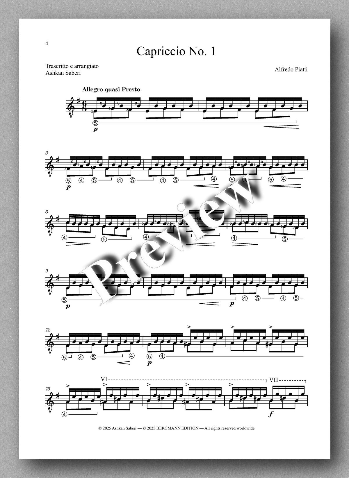 Sheet music for 'Capriccio No. 1' by Alfredo Patti with a watermark on a gray background