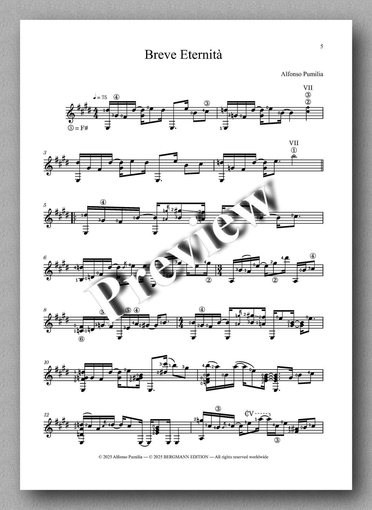 Alfonso Pumilia, Eight Pieces for Guitar - preview of the music score 1