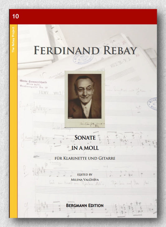 Music sheet cover with portrait of Ferdinand Rebay and sheet music on a white background