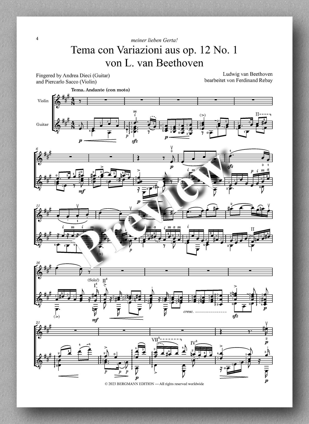 Ferdinand Rebay, Tema con Variazioni aus op. 12 No. 1 von L. van Beethoven - preview of the music score 1