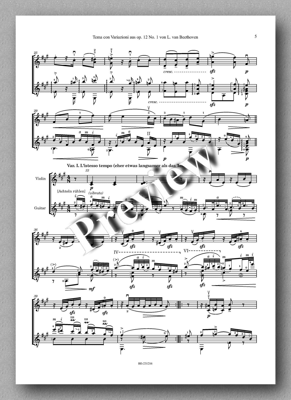 Ferdinand Rebay, Tema con Variazioni aus op. 12 No. 1 von L. van Beethoven - preview of the music score 2