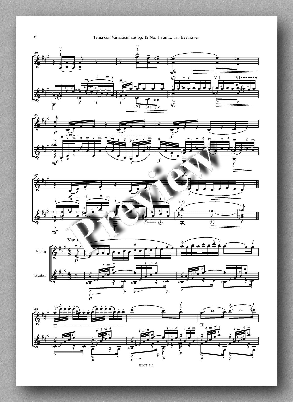 Ferdinand Rebay, Tema con Variazioni aus op. 12 No. 1 von L. van Beethoven - preview of the music score 3