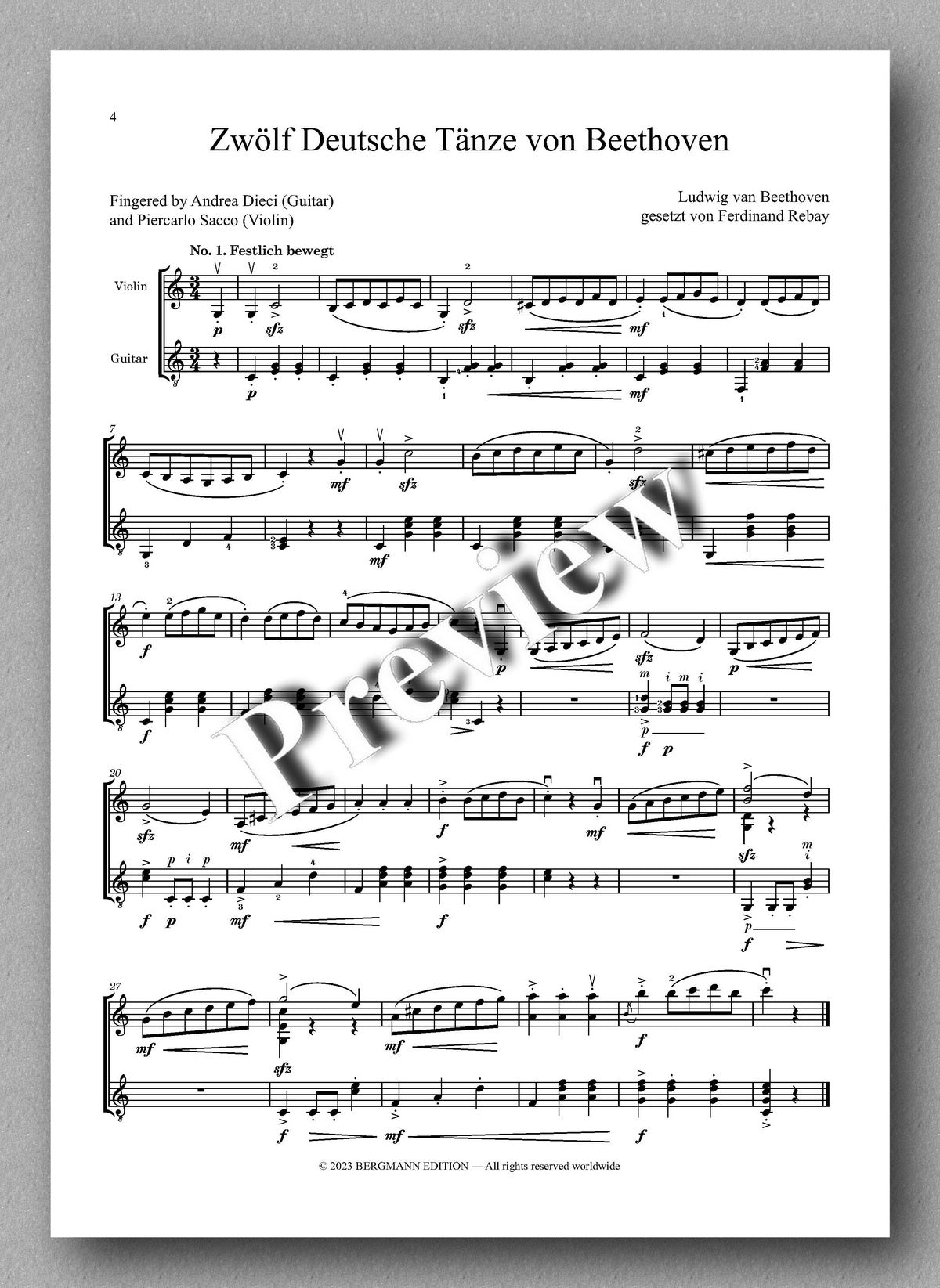 Ferdinand Rebay, Zwölf Deutsche Tänze von Beethoven - preview of the music score 1