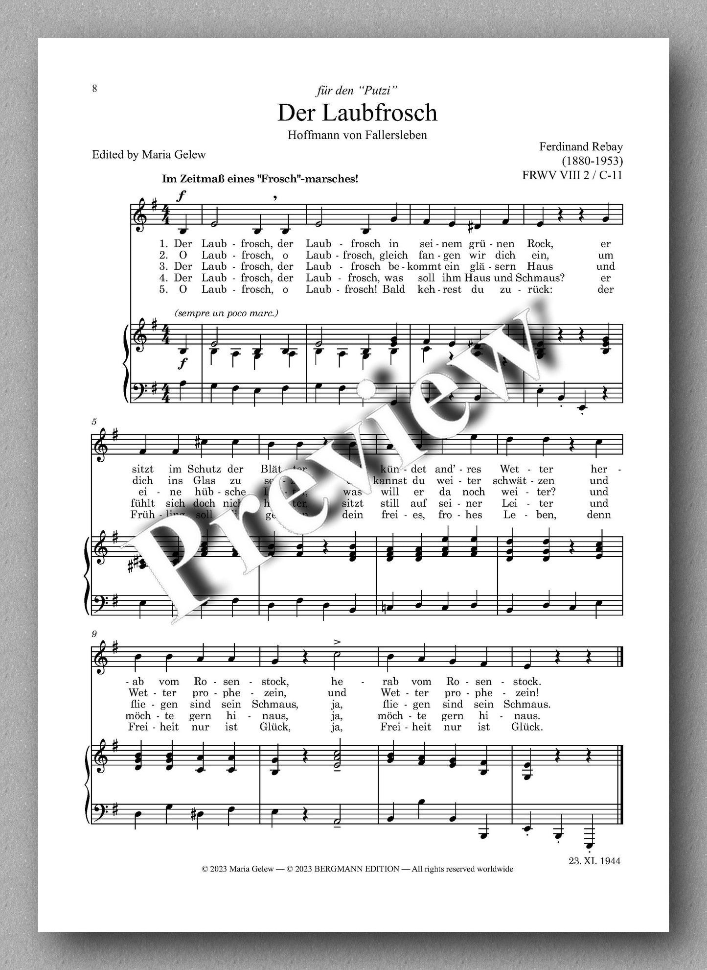 Ferdinand Rebay, Kinderlieder mit Klavierbegleitung - preview of the music score 2