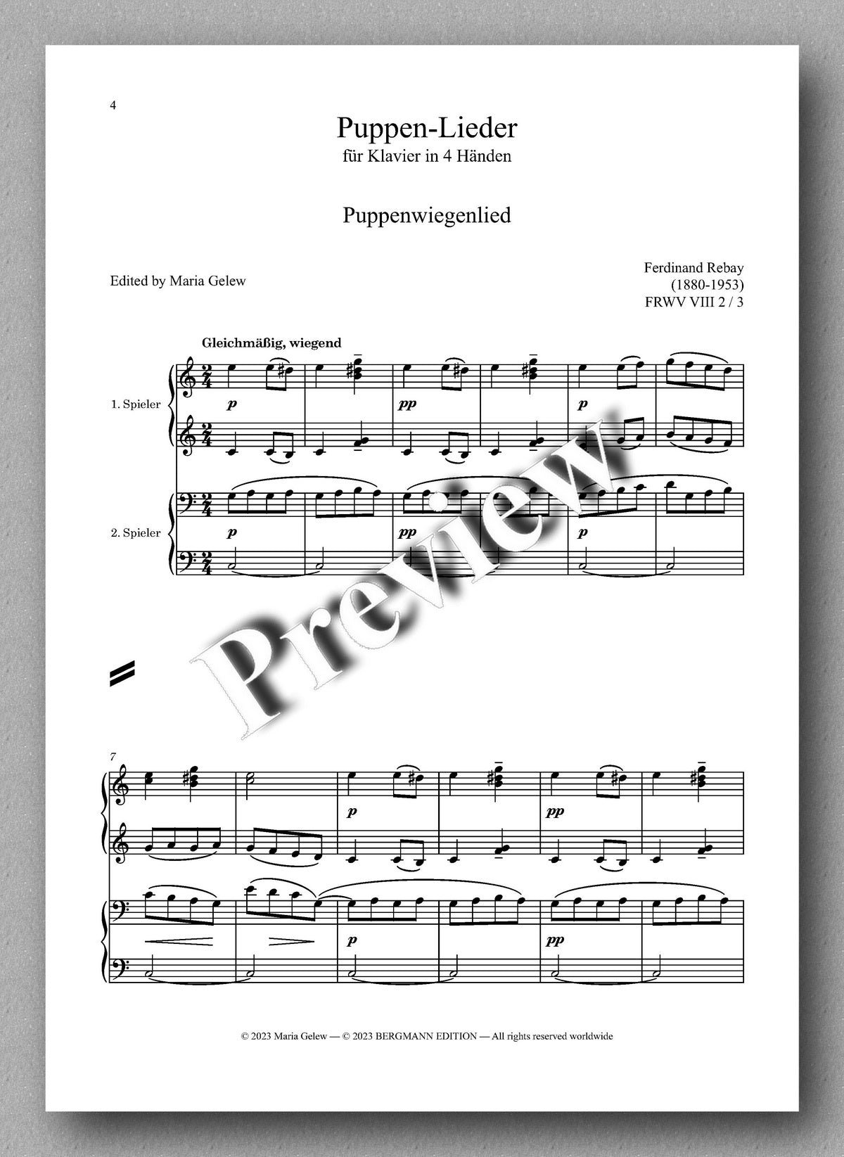Ferdinand Rebay, Puppen-Lieder - preview of the music score 1