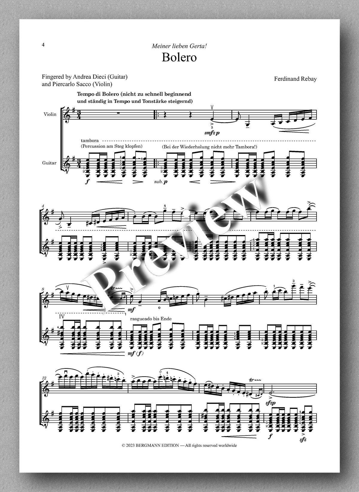 Ferdinand Rebay, Bolero - preview of the music score 1