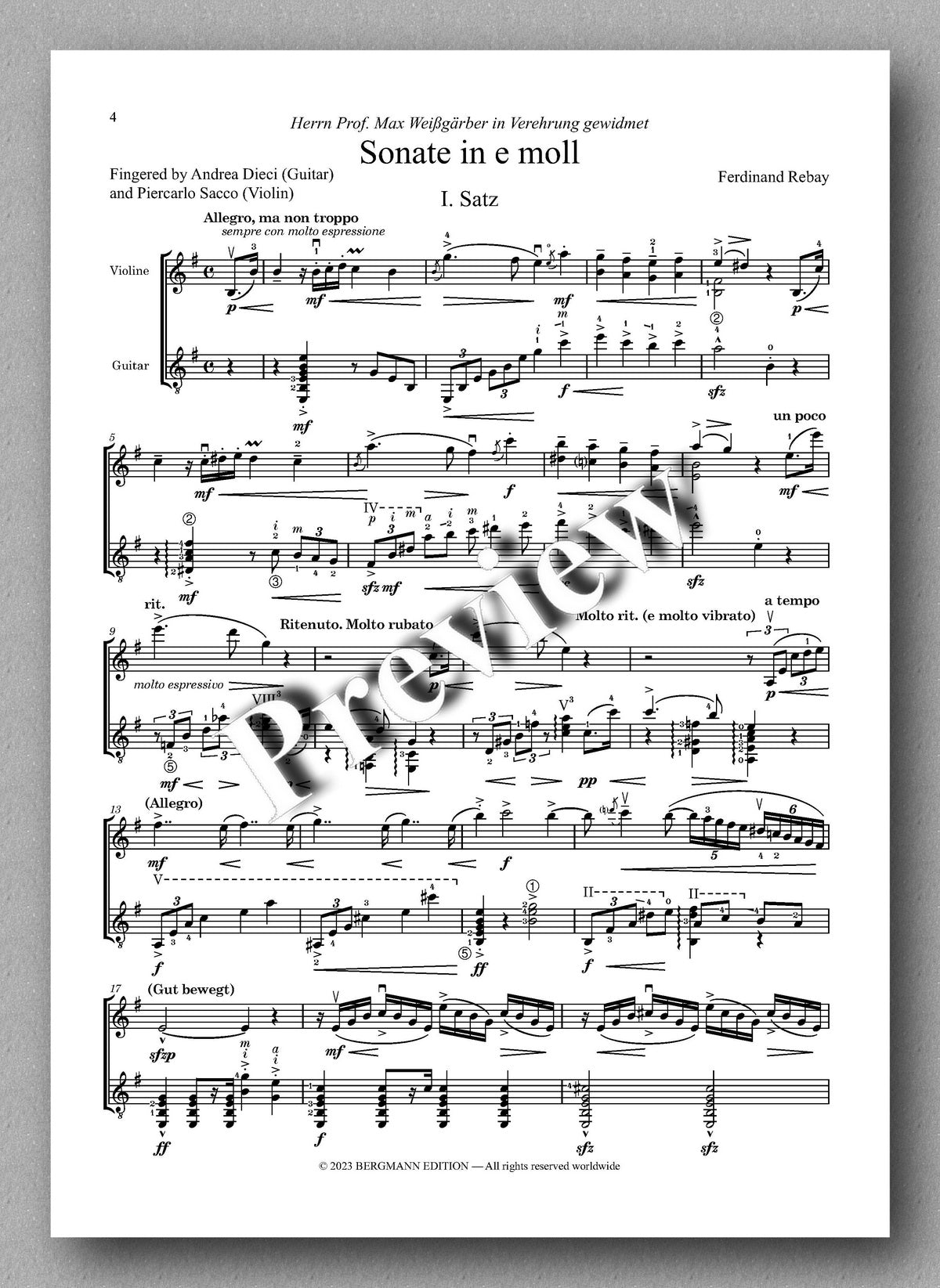 Ferdinand Rebay, Sonate in e moll - preview of the music score 1