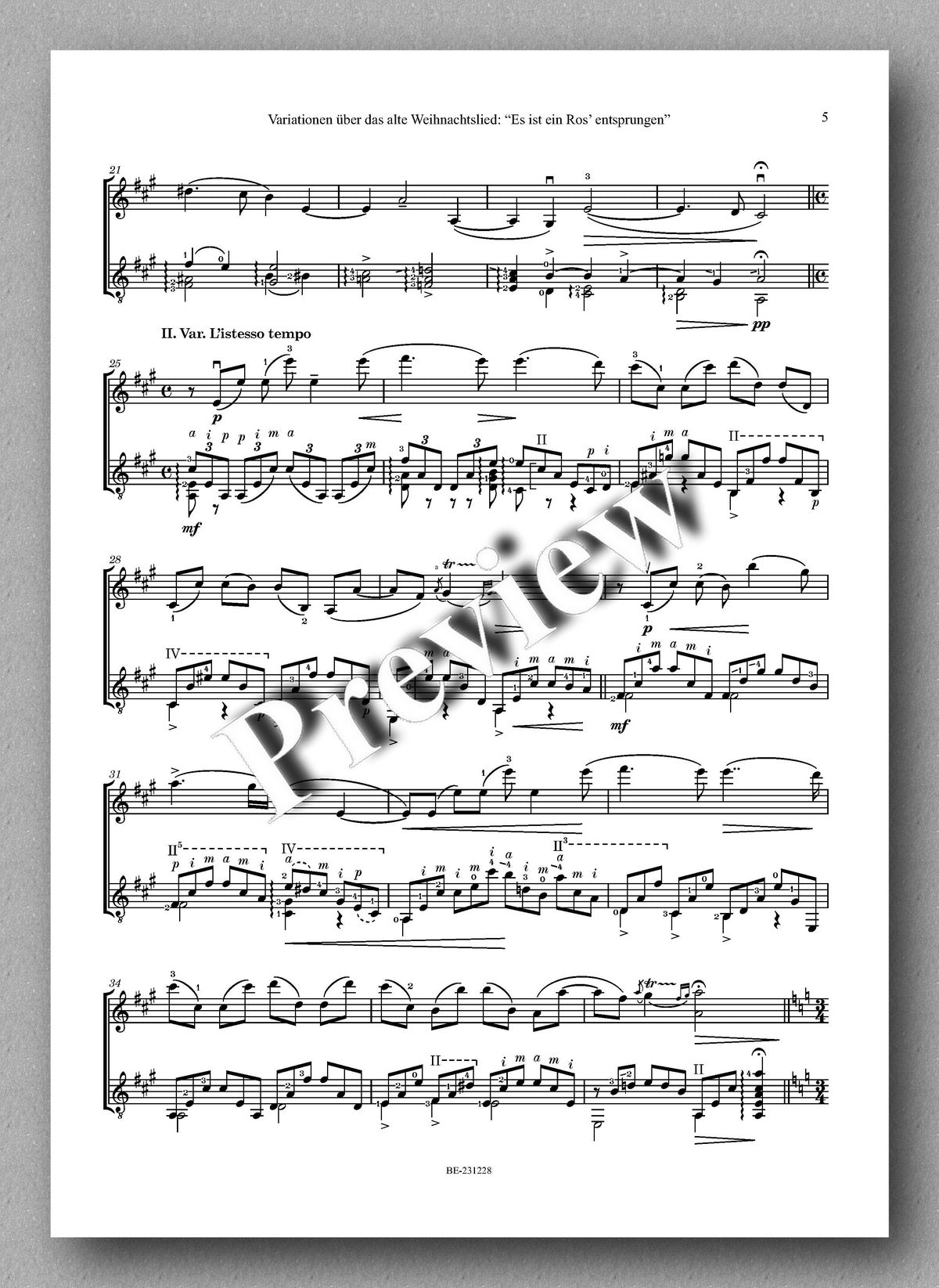 Ferdinand Rebay, Variationen über das alte Weihnachtslied: “Es ist ein Ros’ entsprungen” - preview of the music score 2