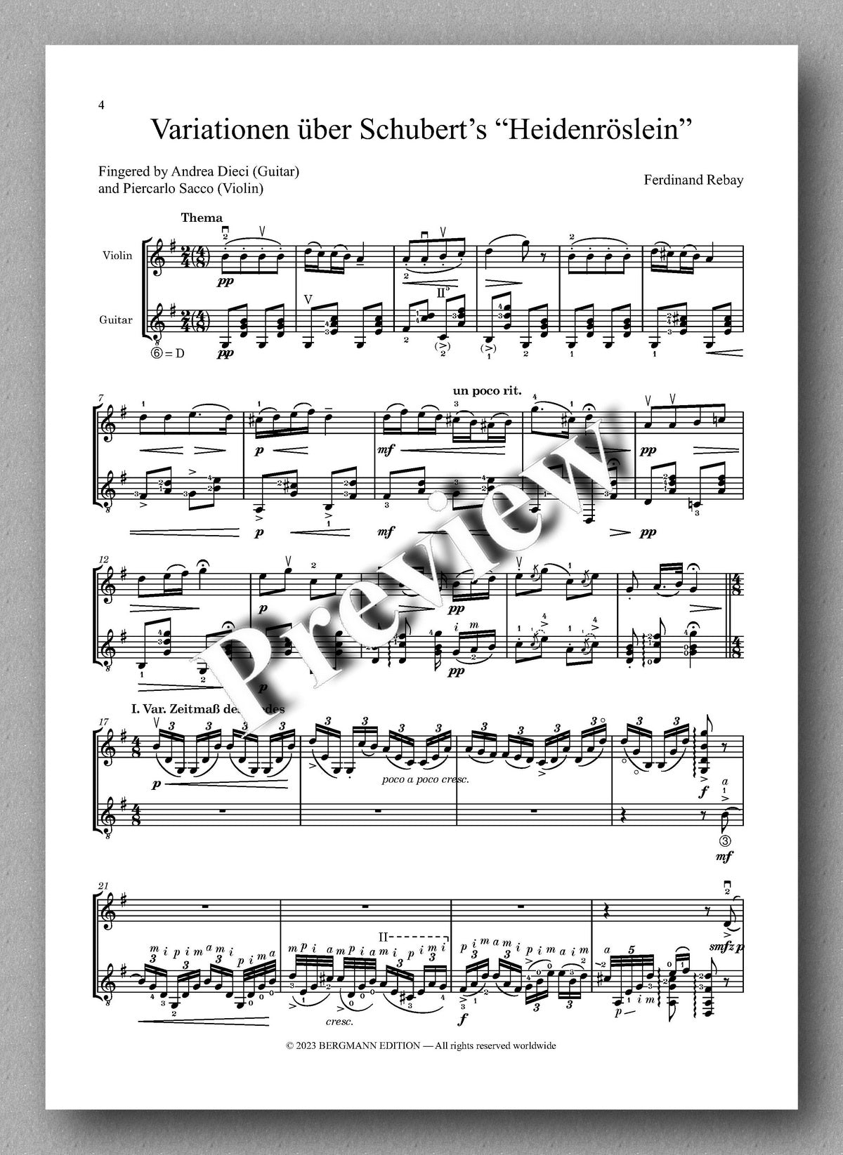 Ferdinand Rebay, Variationen über Schubert’s “Heidenröslein” - preview of the music score 1