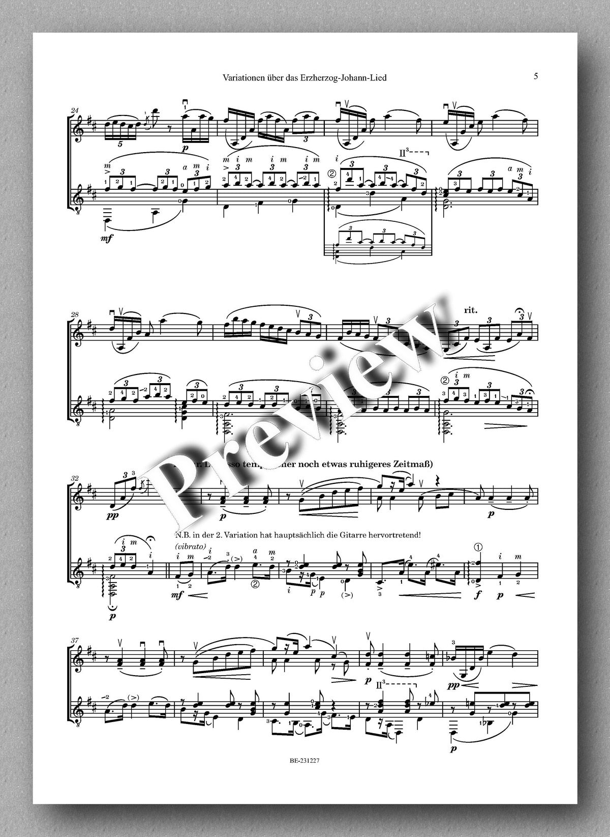 Ferdinand Rebay, Variationen über das ErzherzogJohann-Lied - preview of the music score 2