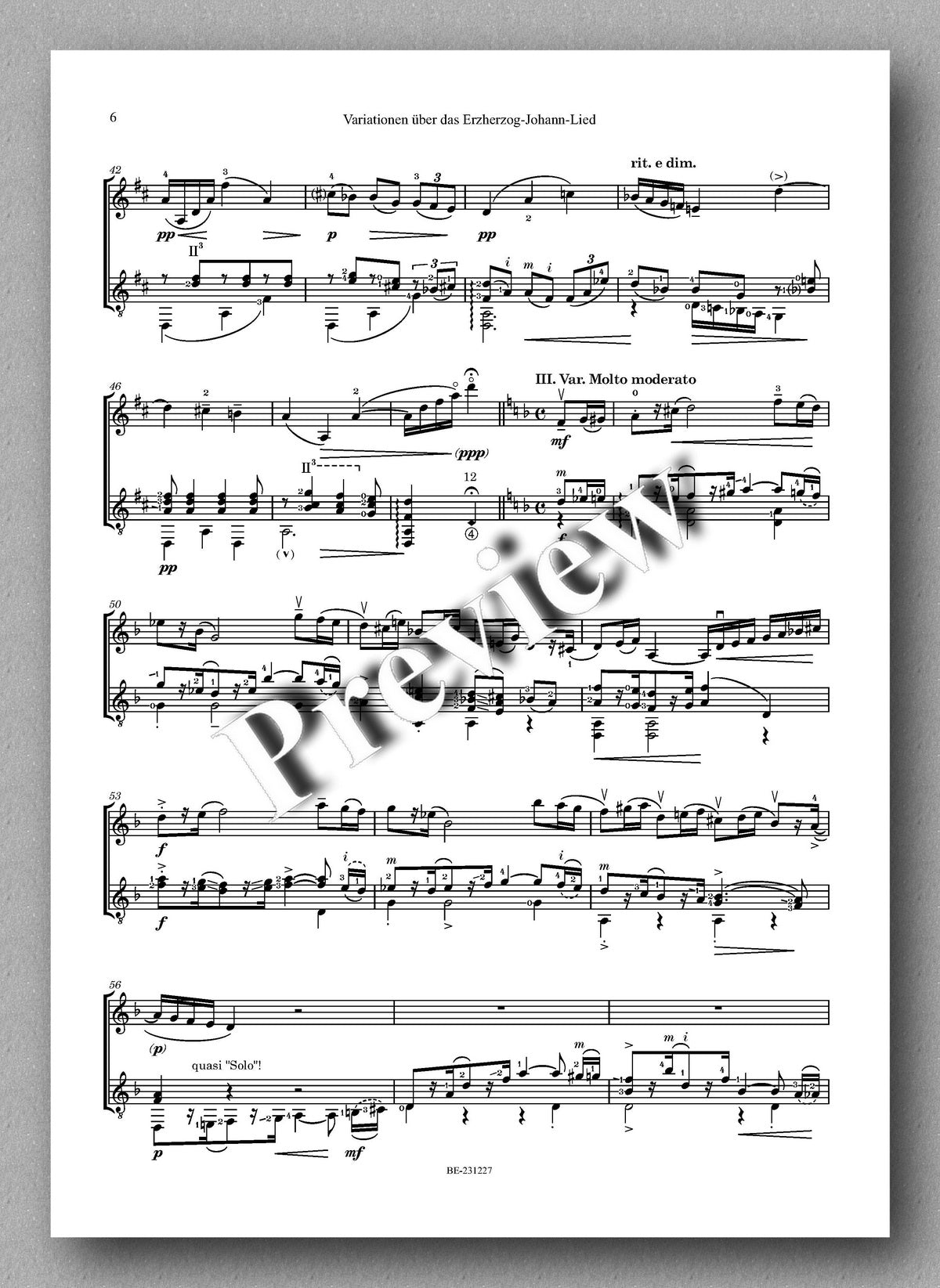 Ferdinand Rebay, Variationen über das ErzherzogJohann-Lied - preview of the music score 3