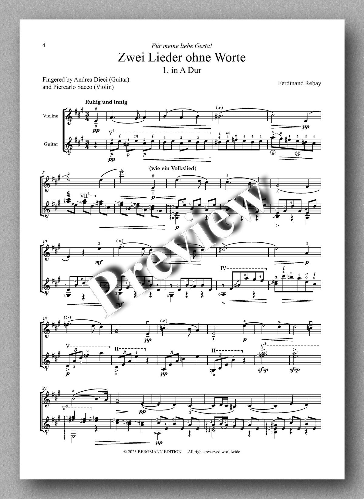 Ferdinand Rebay, Zwei Lieder ohne Worte - preview of the music score 1