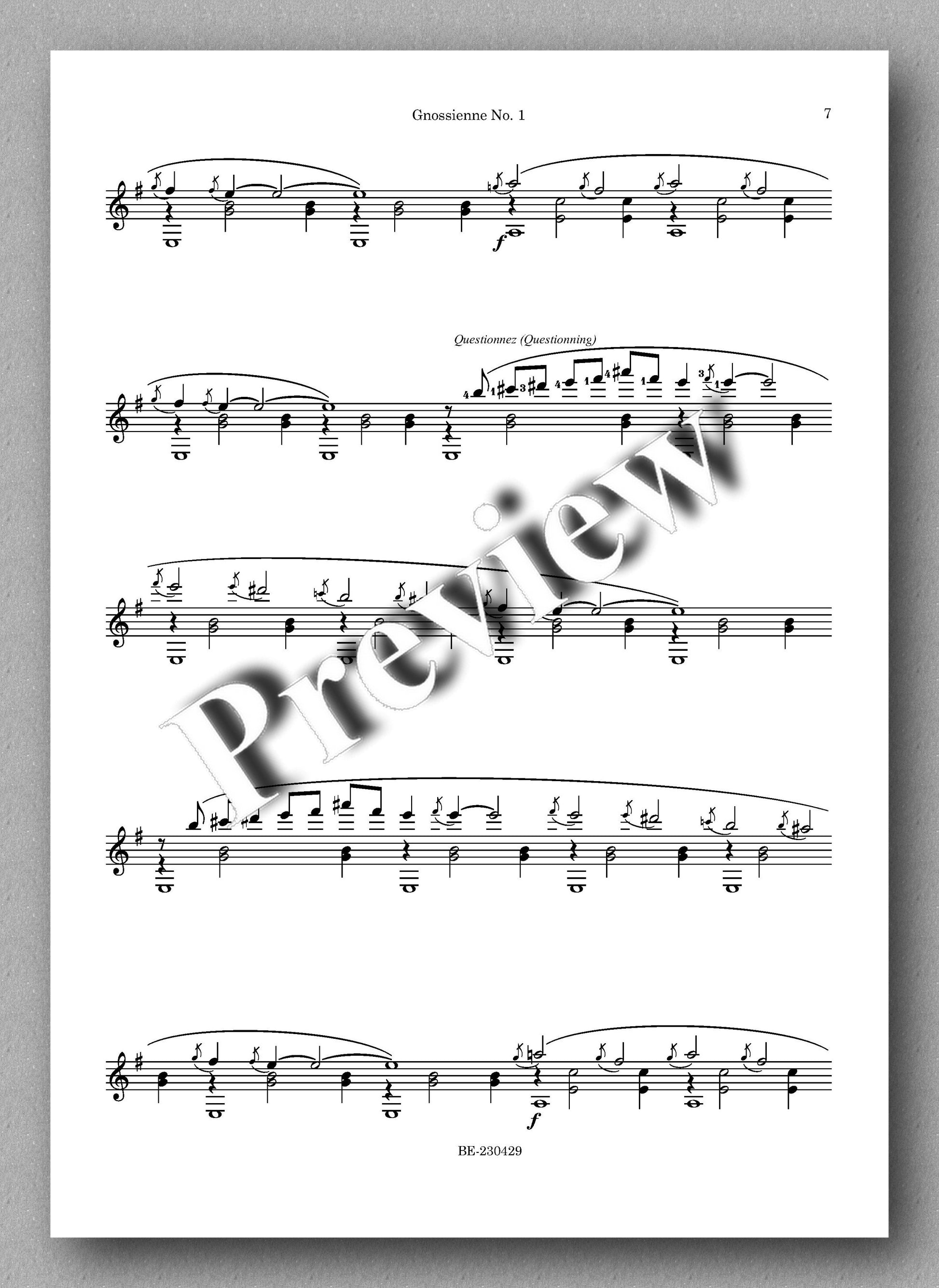 Eric Satie, Gnossienne No. 1 - preview of the music score 2