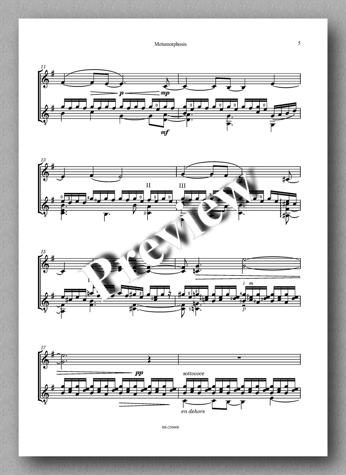 Luigi Scarpa, Metamorphosis. For violin and guitar - preview of the music score 2