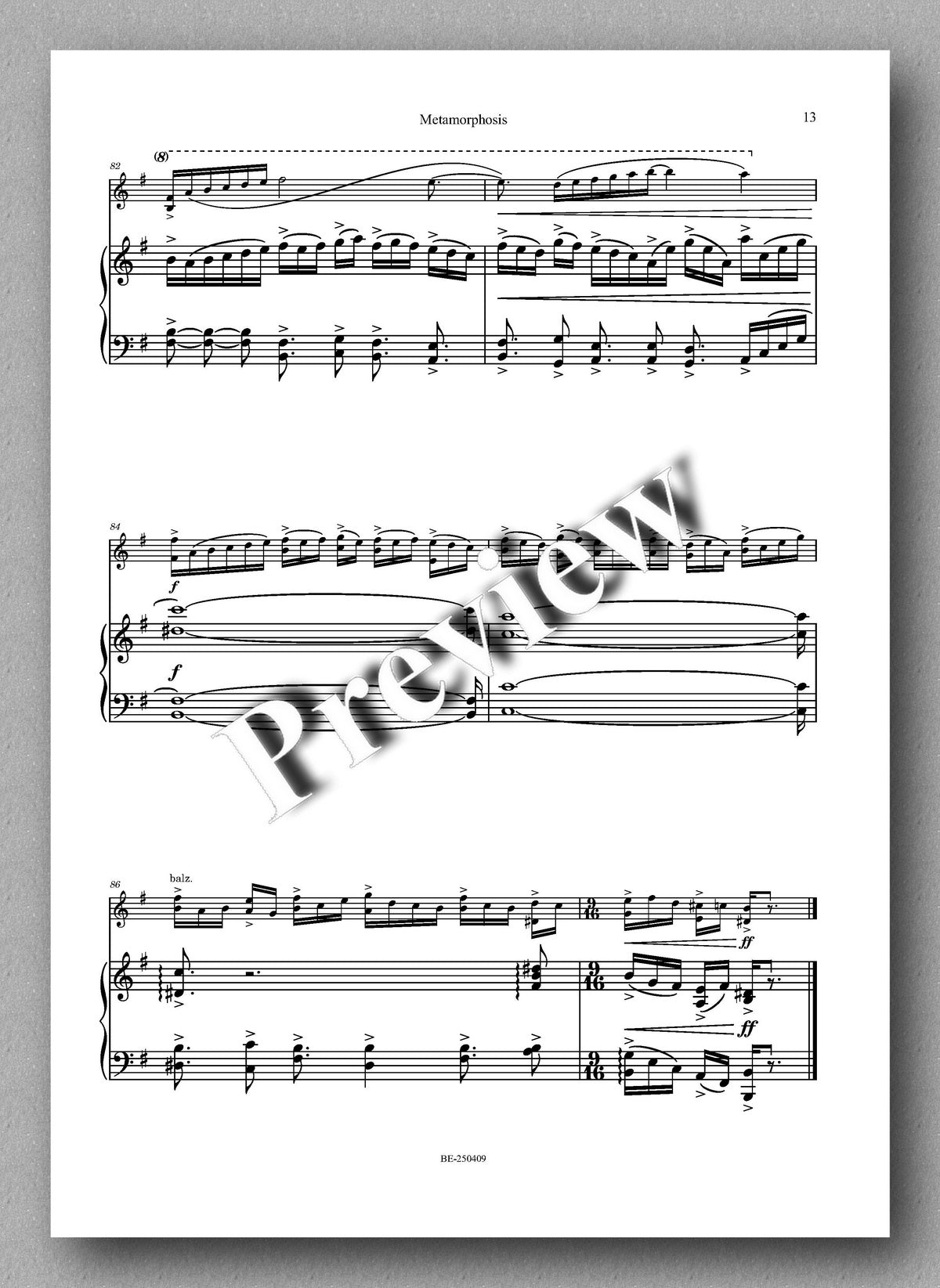 Luigi Scarpa, Metamorphosis. For violin and piano. Preview of the music score 3