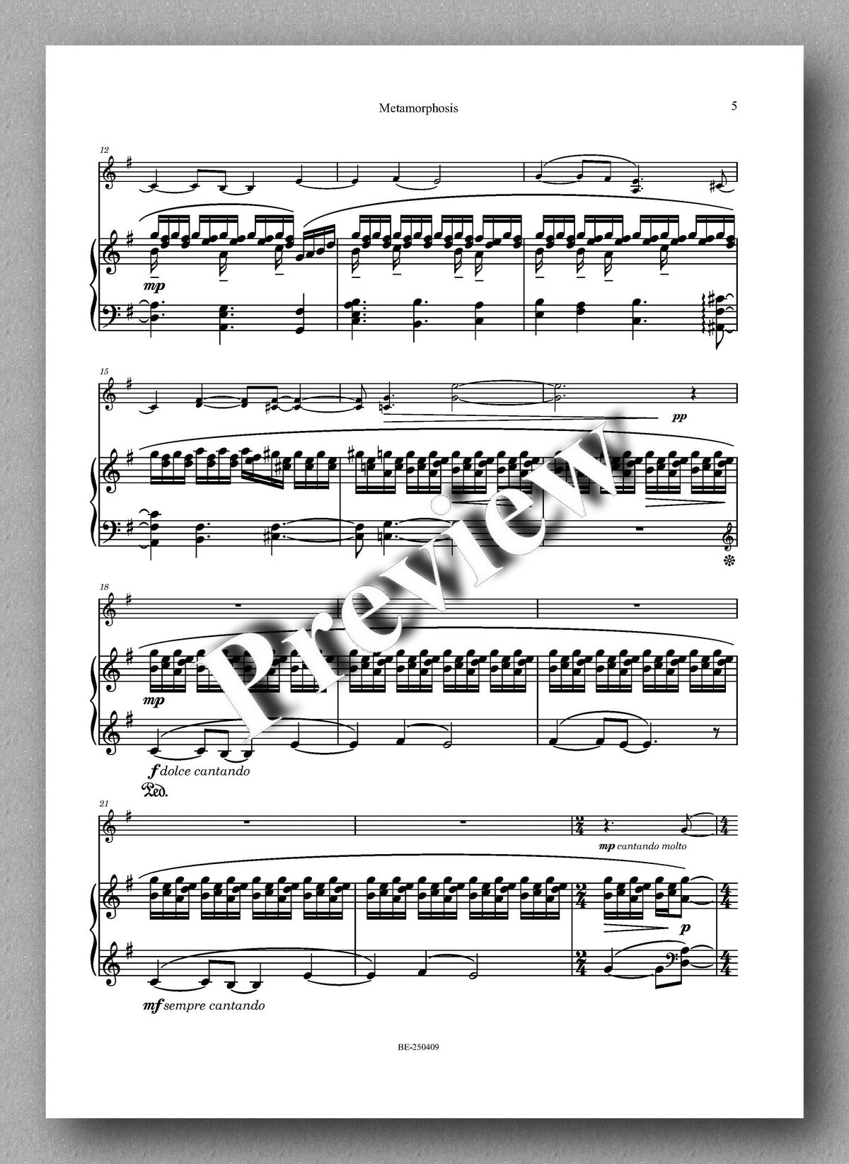 Luigi Scarpa, Metamorphosis. For violin and piano. Preview of the music score 2