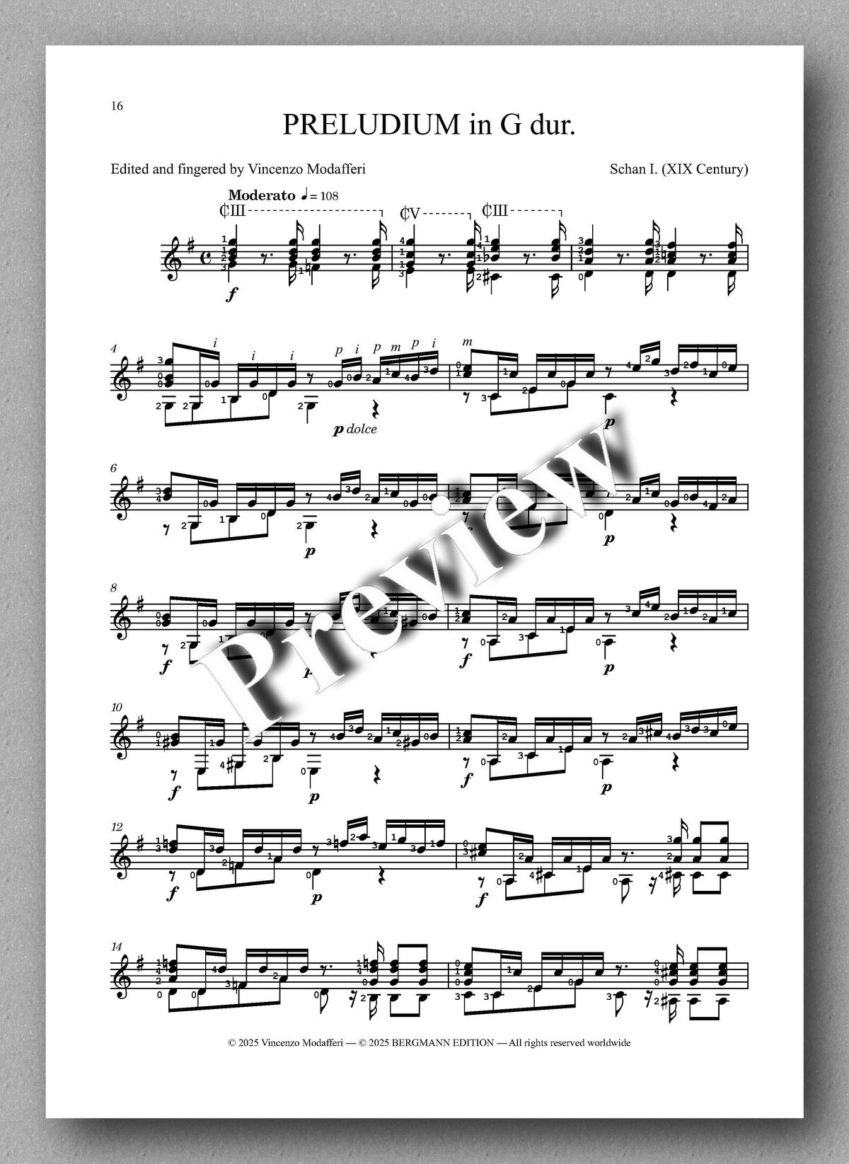 Sheet music for 'Preludium in G dur' with text overlay on a gray background