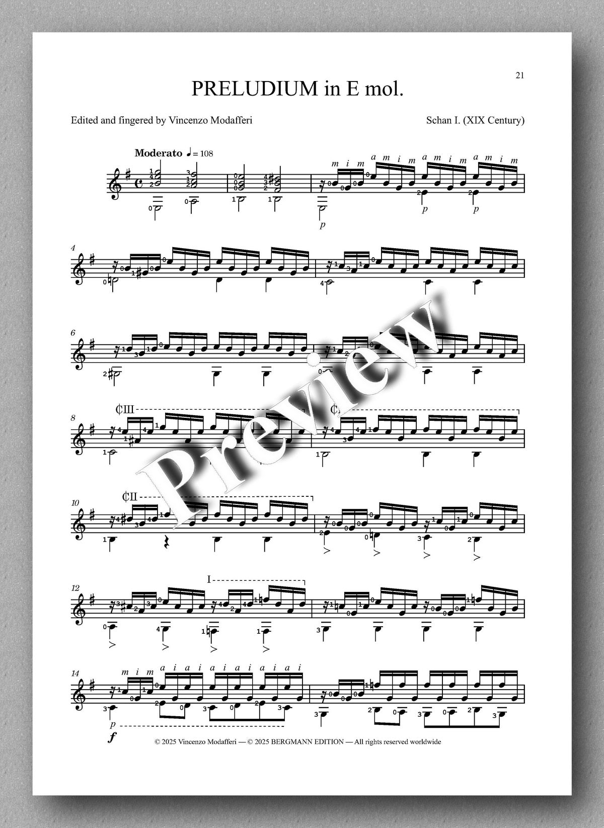 Sheet music for 'Preludium in E minor' by Vincent Modafferi on a white background.