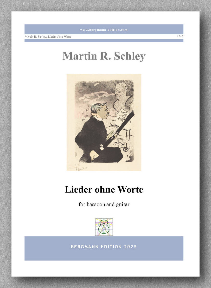Sheet music cover for 'Lieder ohne Worte' by Martin R. Schley, featuring an illustration of a man and woman with a guitar.