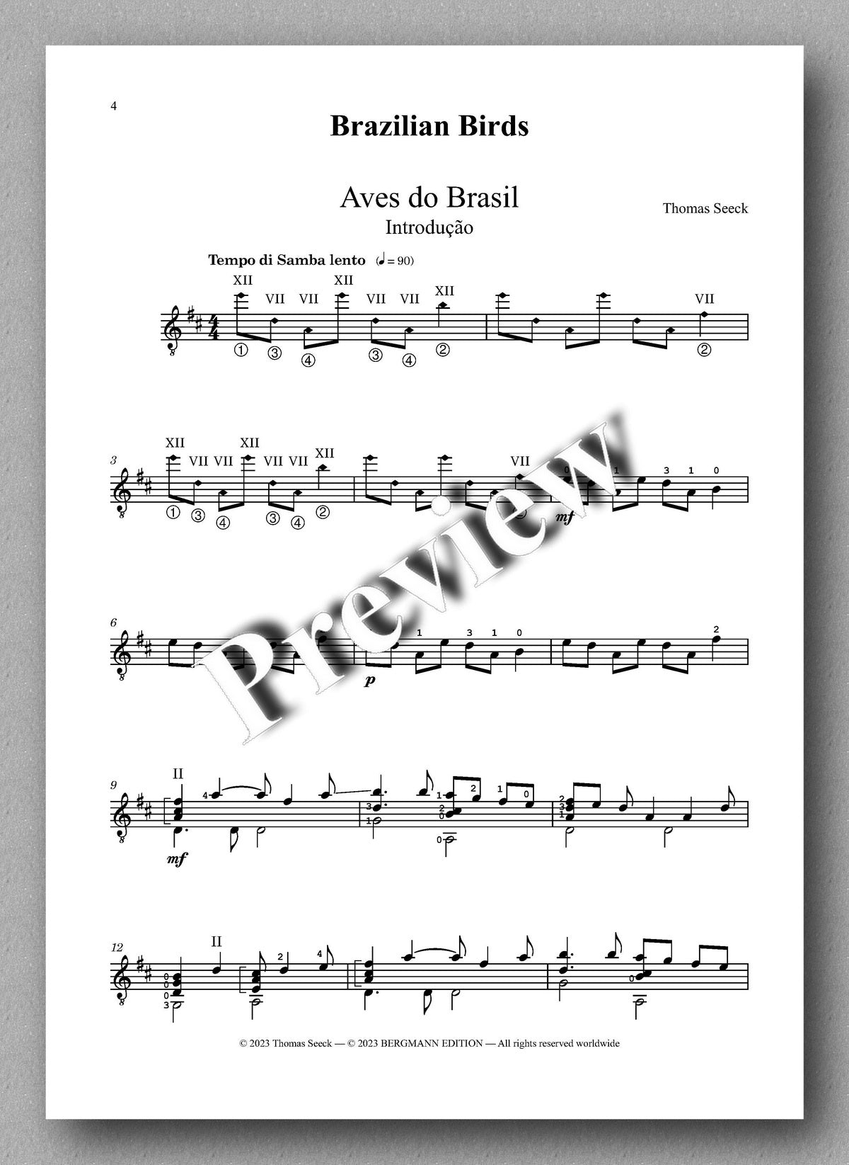 Thomas Seeck, Brazilian Birds - preview of the music score 1