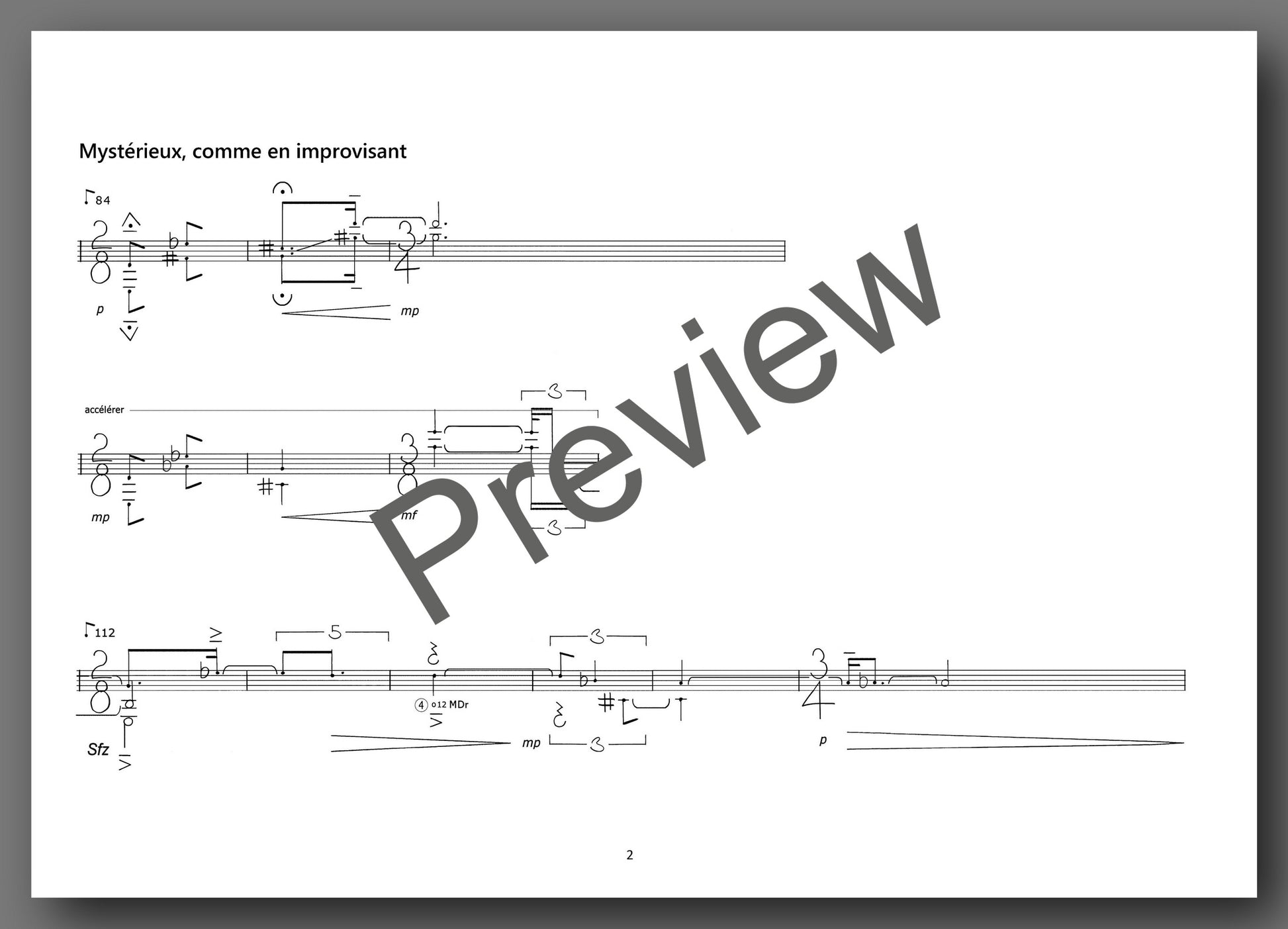 Alain Féron, Silencieusement va la sève, Opus 25 - preview of the music score 1