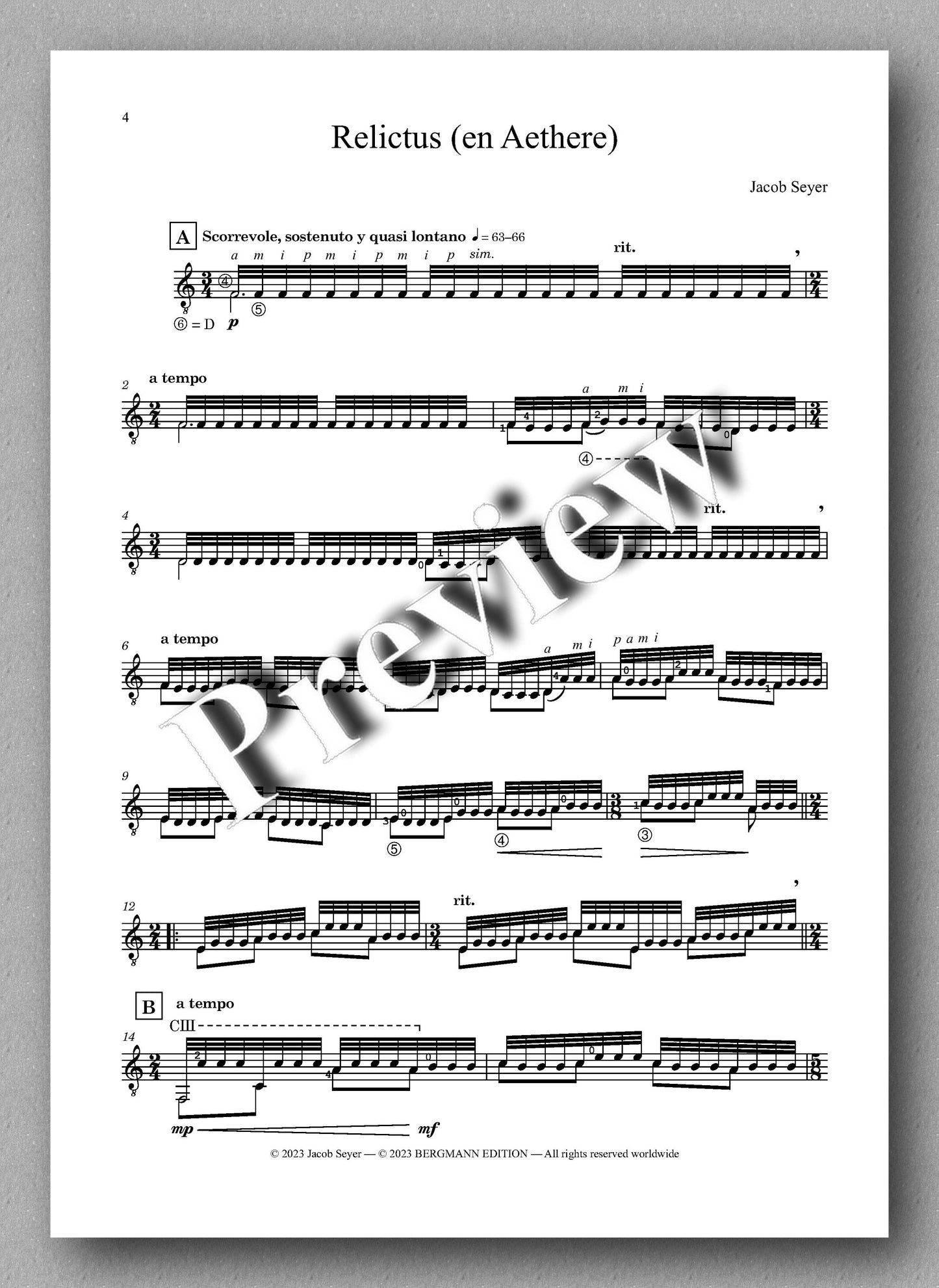 Jacob Seyer, Relictus (en Aethere) - preview of the music score 1