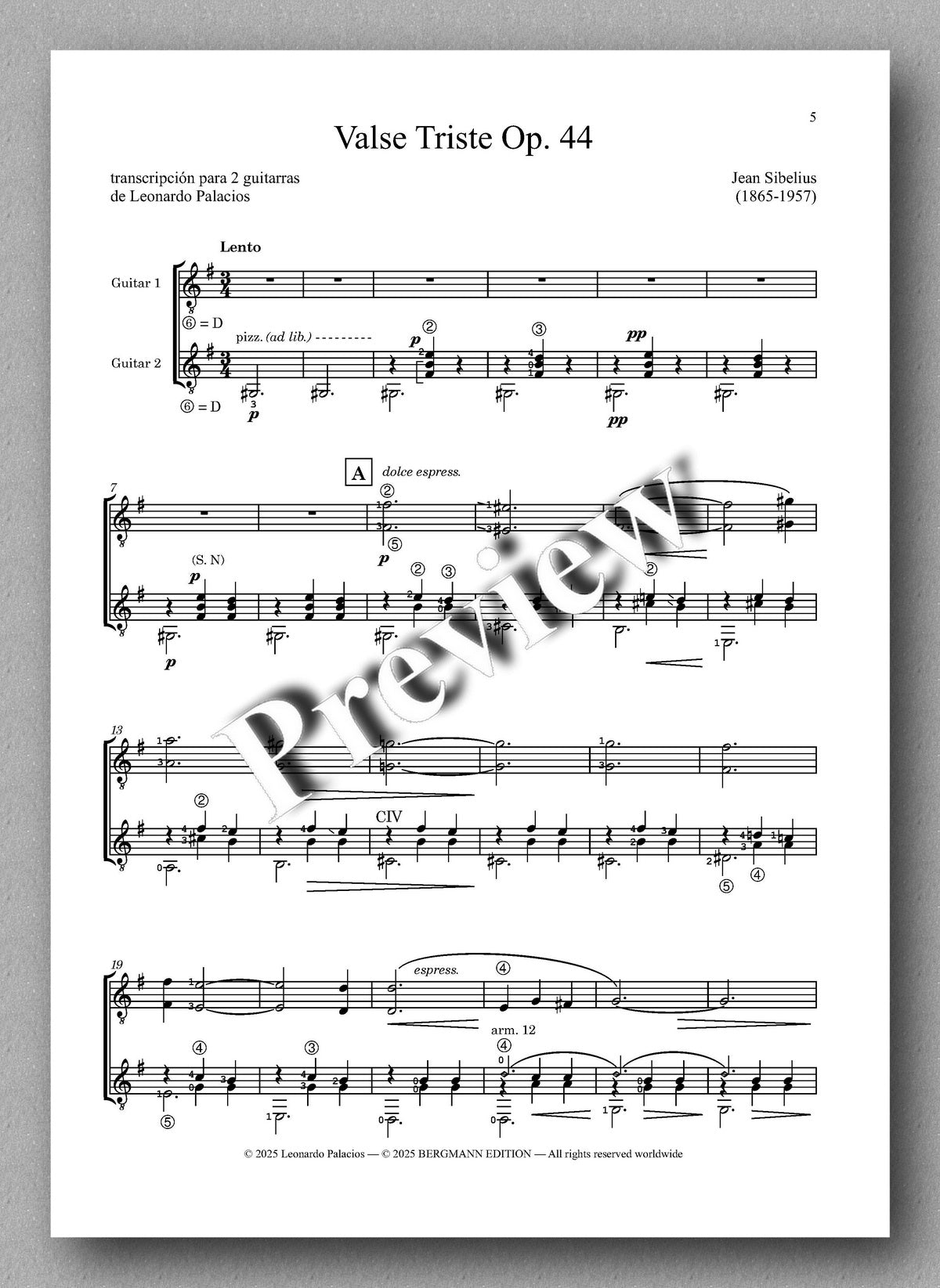 Jean Sibelius, Valse Triste Op. 44 - preview of the music score 1