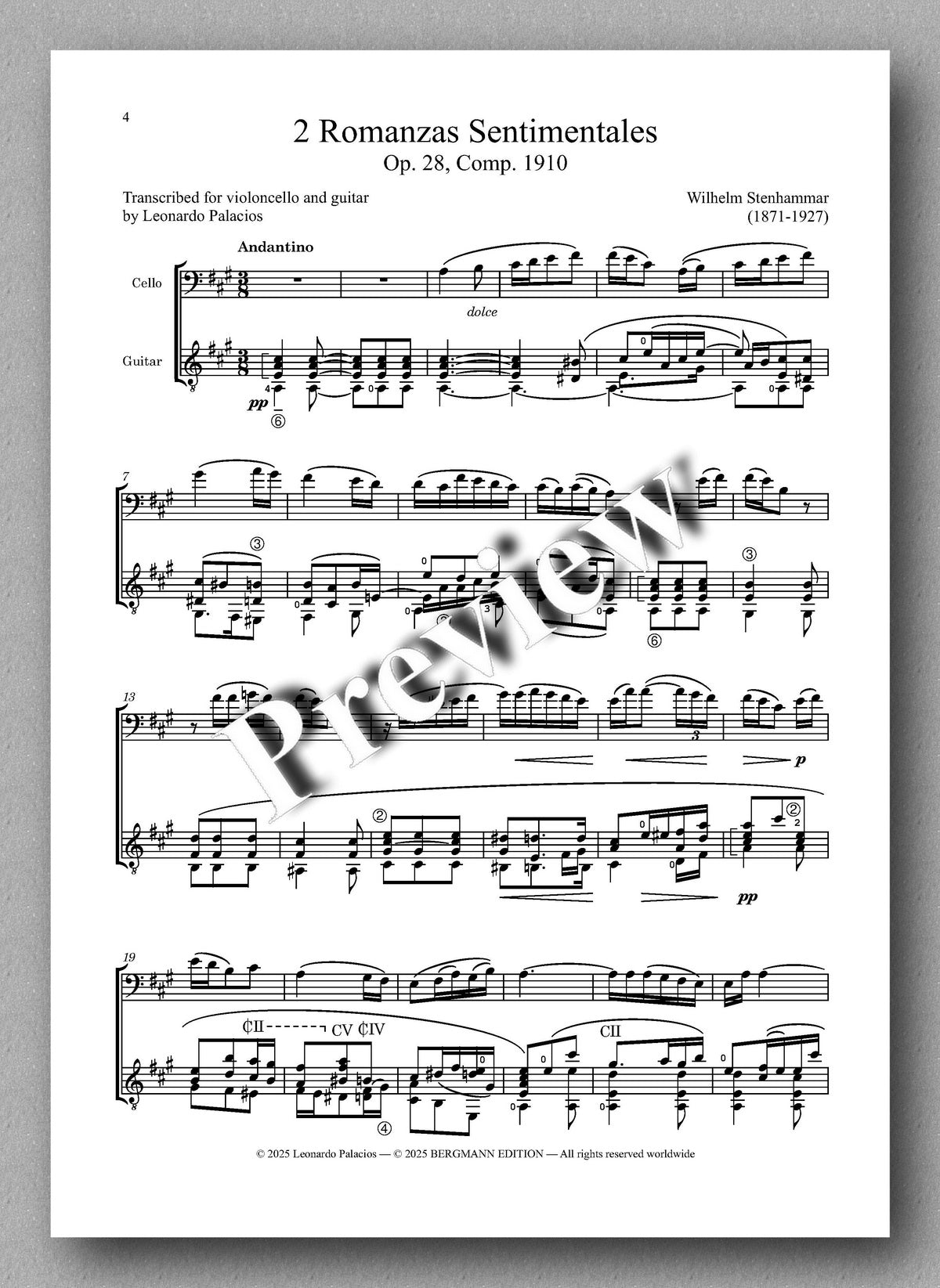 Wilhelm Stenhammer, Two Romanzas Sentimentales - preview of the music score 1