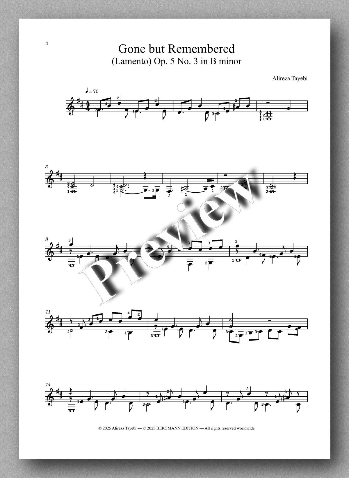 Alireza Tayebi, Four Pieces, Opus 5 - preview of the music score 1