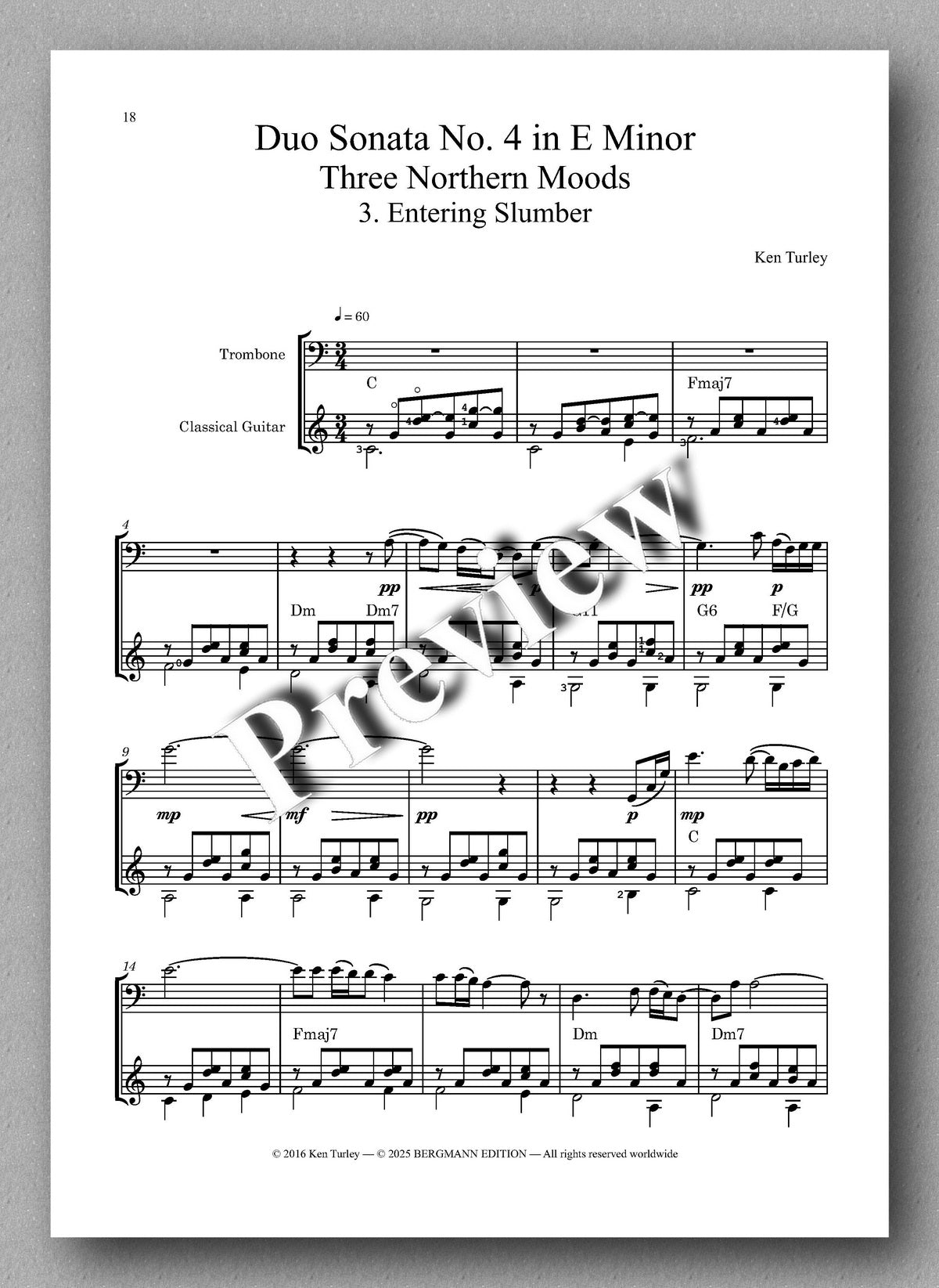 Ken Turley, Duo Sonata No. 4 in E Minor
Three Northern Moods - preview of the music score 3