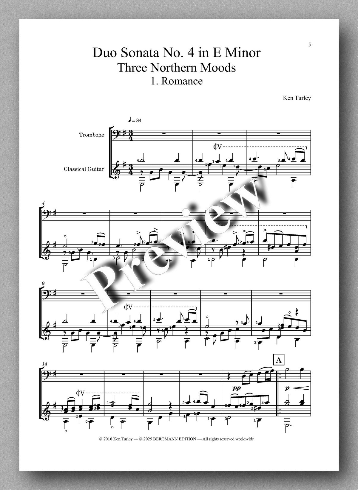 Ken Turley, Duo Sonata No. 4 in E Minor
Three Northern Moods - preview of the music score 1