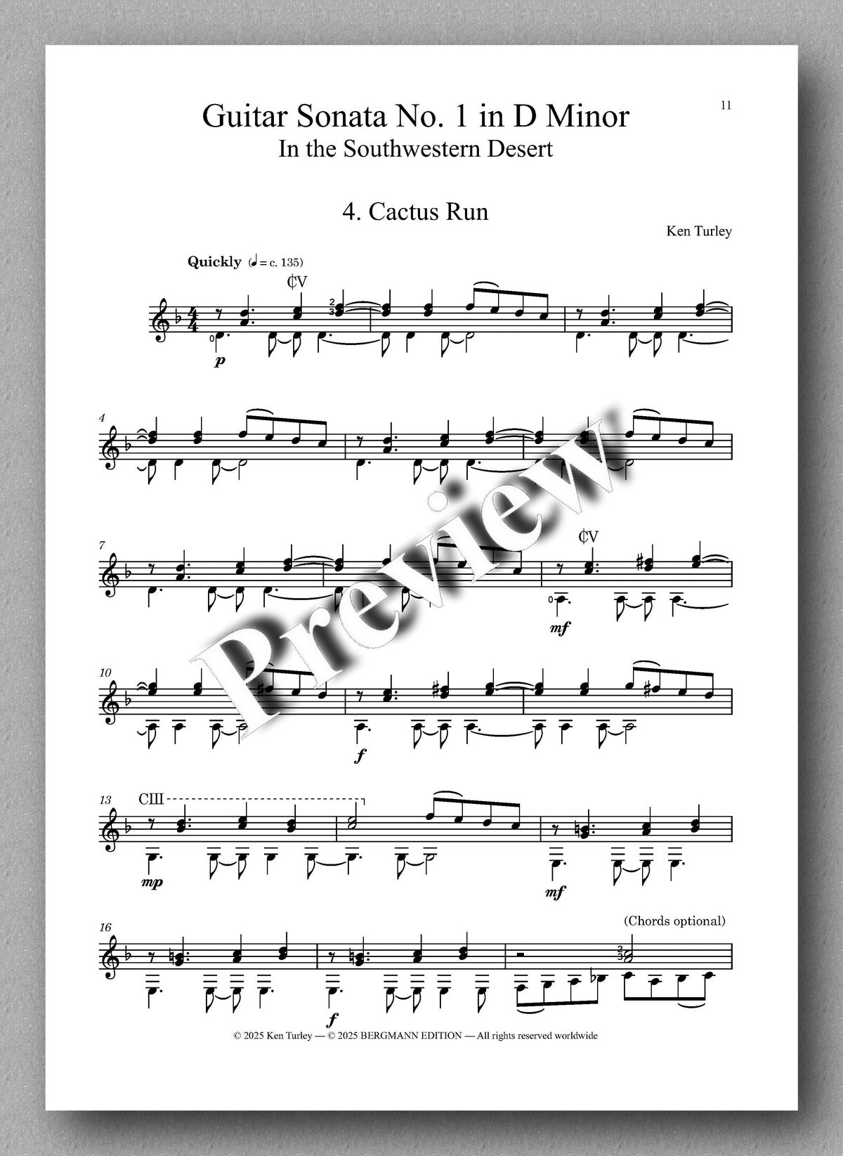 Ken Turley, Guitar Sonata No. 1 in D Minor - preview of the music score 4