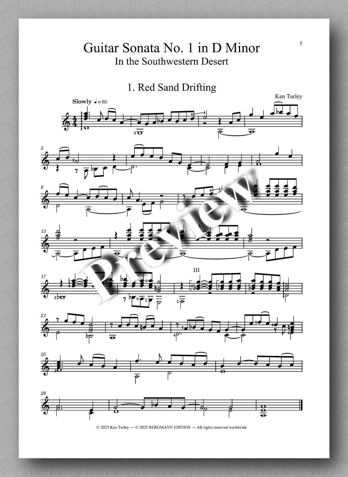Ken Turley, Guitar Sonata No. 1 in D Minor - preview of the music score 1