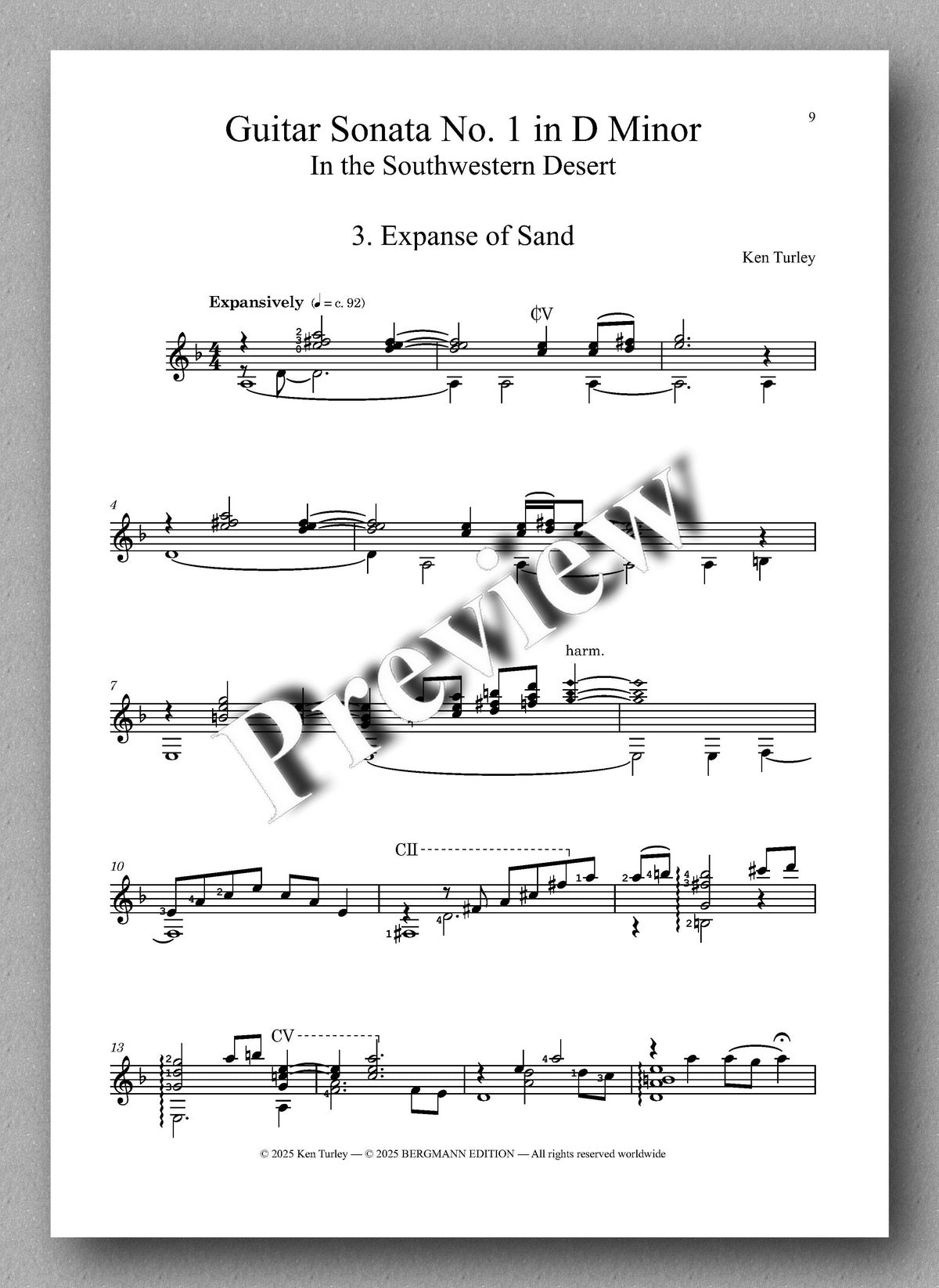Ken Turley, Guitar Sonata No. 1 in D Minor - preview of the music score 3