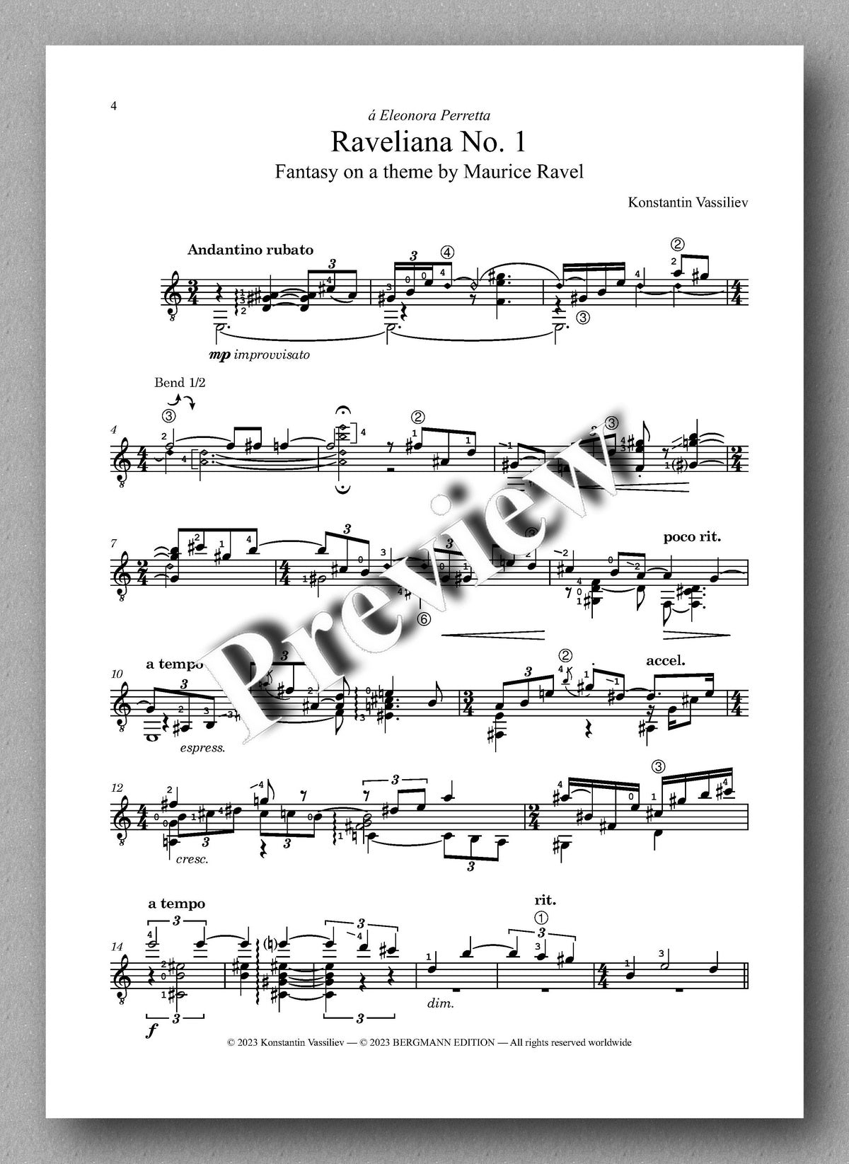 Raveliana No. 1 by Konstantin Vassiliev - preview of the music score 1