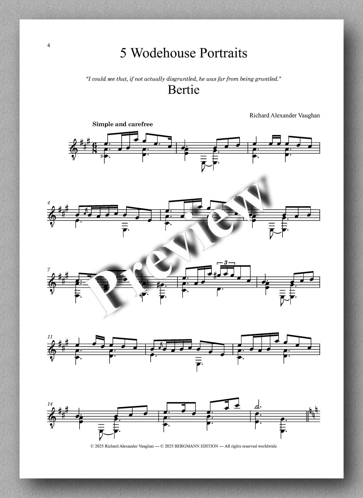 Richard Alexander Vaughan, Five Wodehouse Portraits - preview of the music score 1