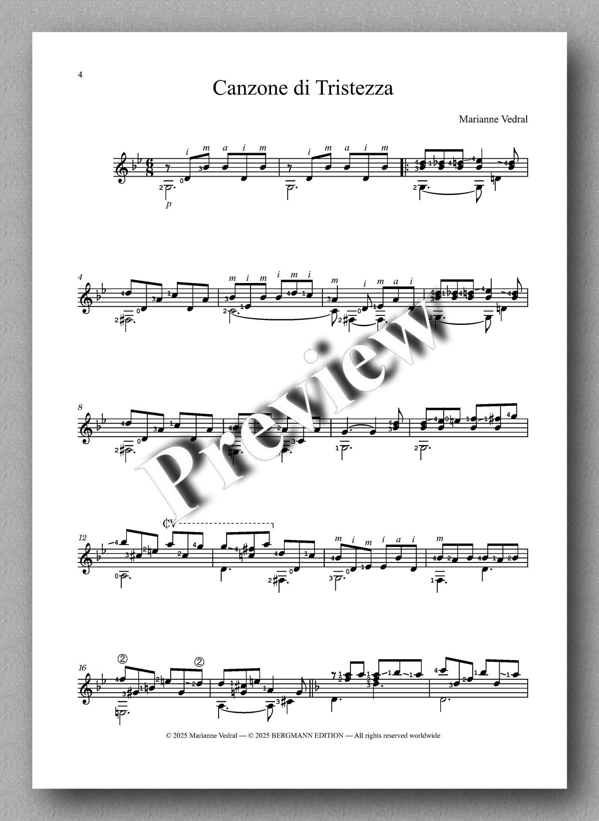 Mosaik 3 by Marianne Vedral, preview of the music score 1