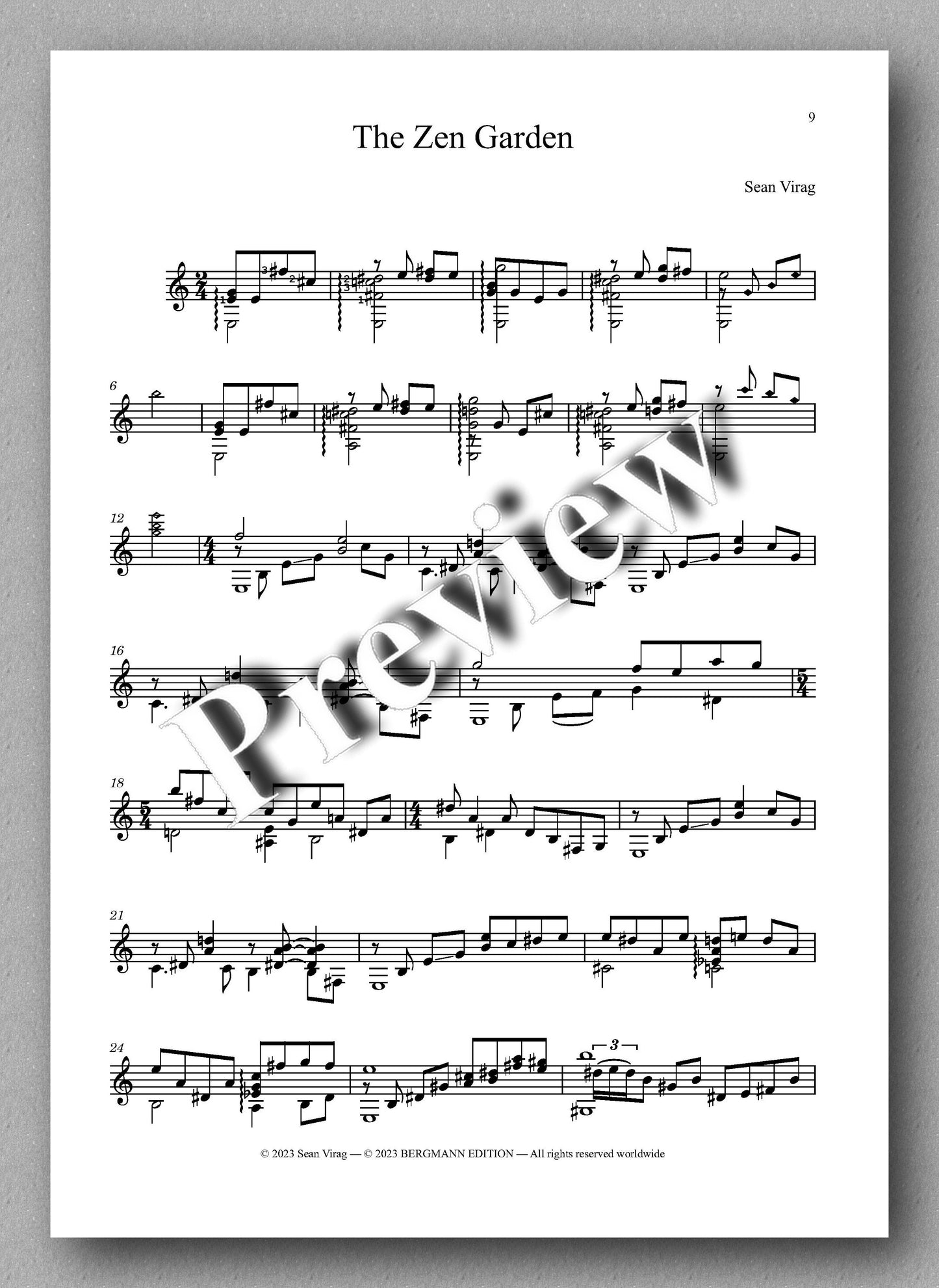Sean Virag, Ten Pieces for Classical Guitar - preview of the music score 2