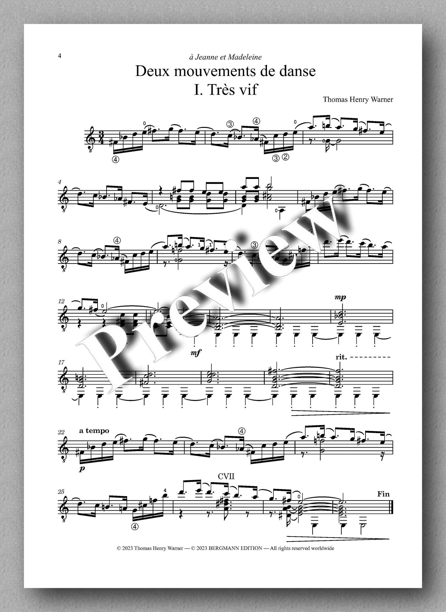 Deux mouvements de danse, by  Thomas Henry Warner - preview of the music score 1